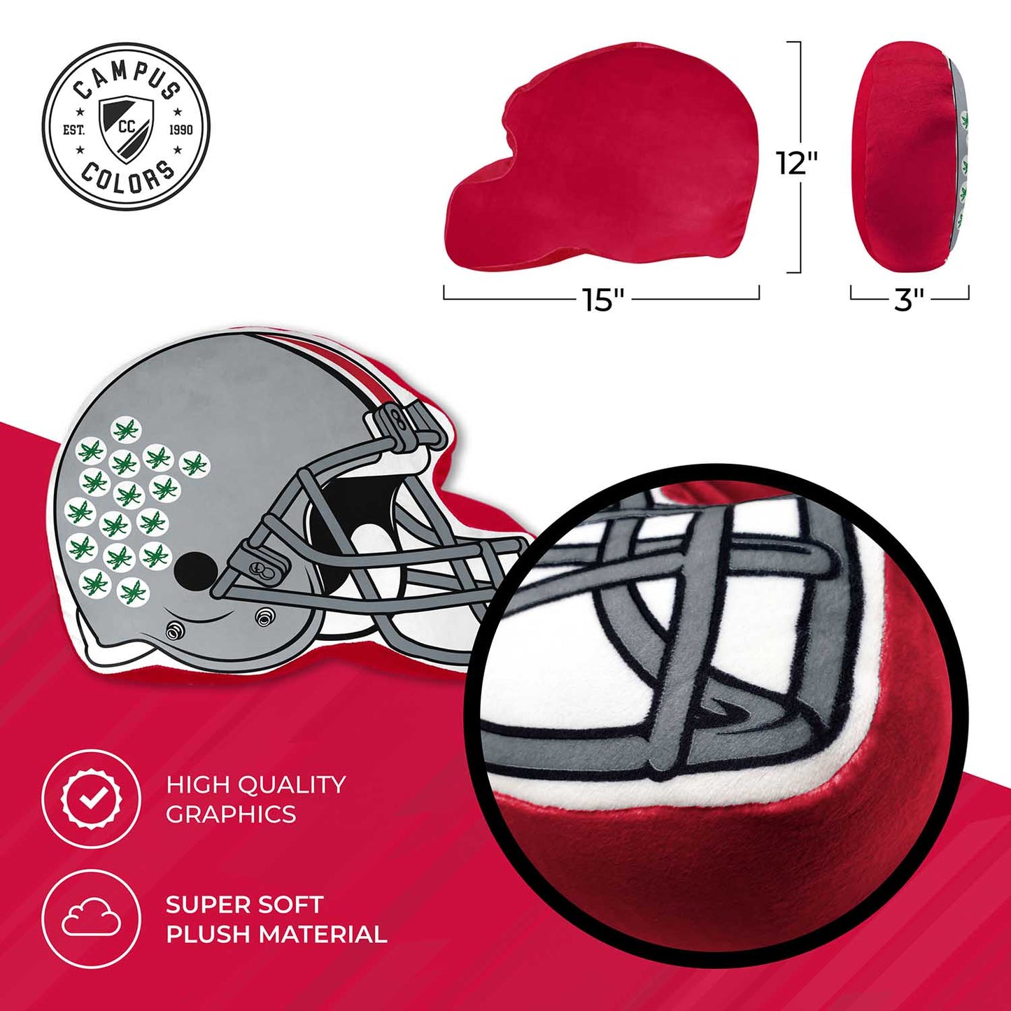 Ohio State Buckeyes NCAA Helmet Super Soft Football Pillow - Gray