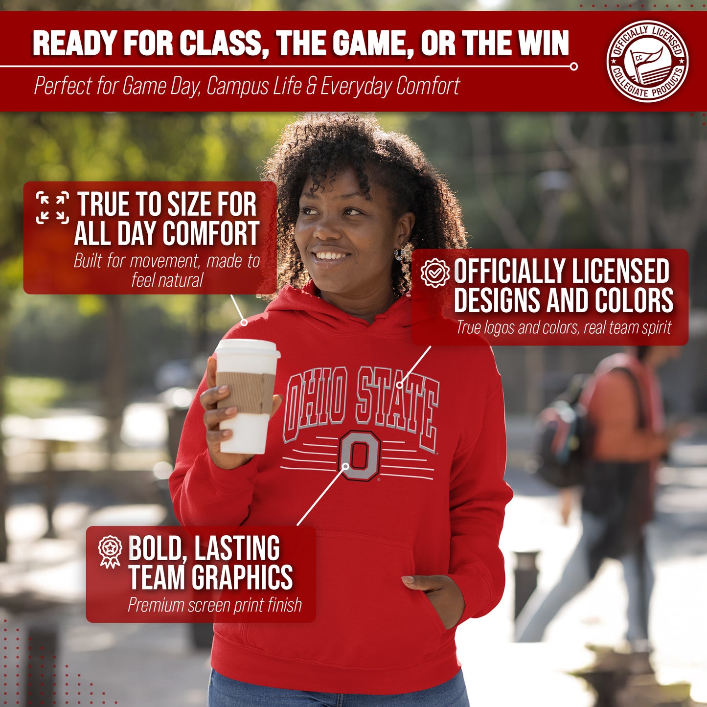 Ohio State Buckeyes NCAA Adult Unisex Overtime Classics Hooded Fleece Sweatshirt - Red