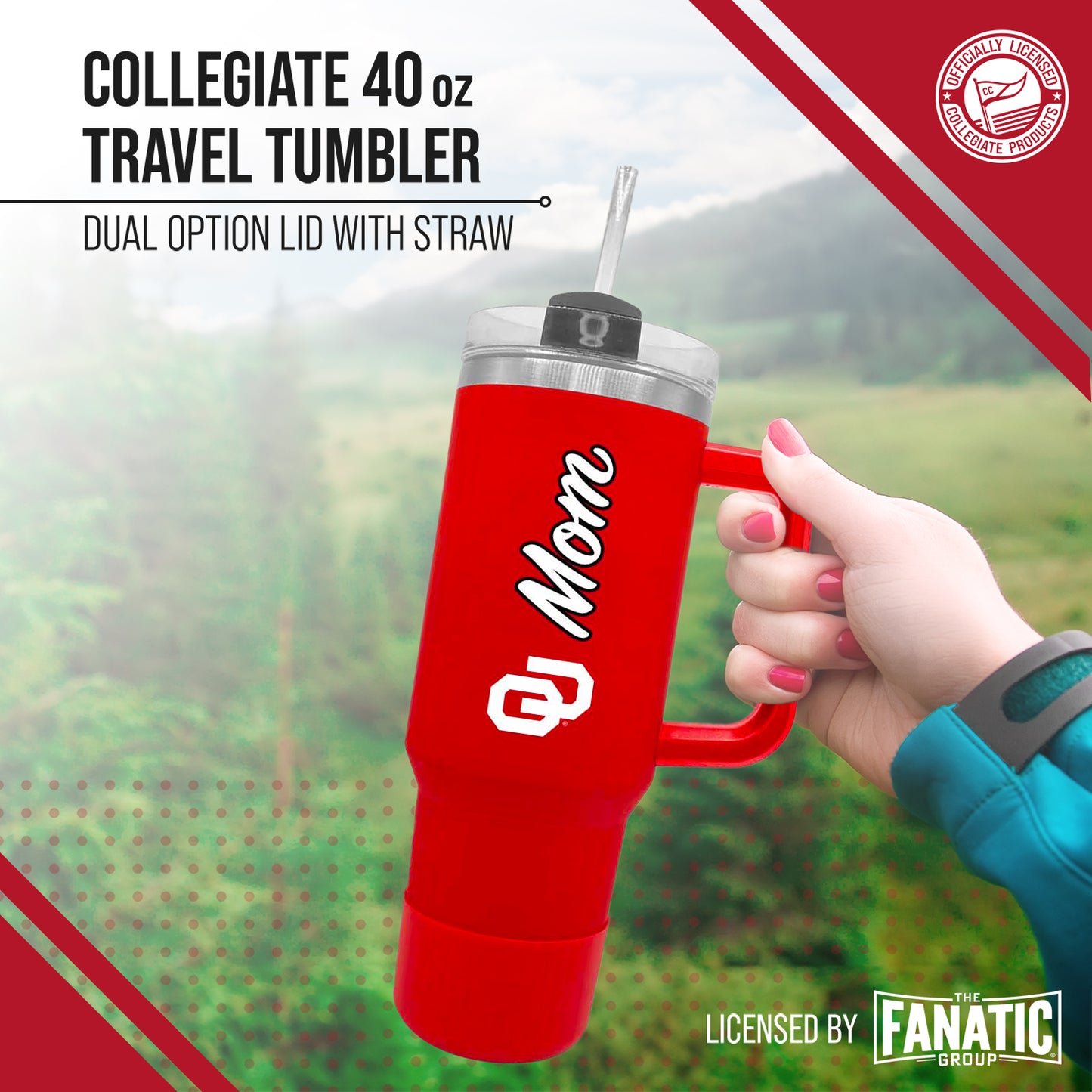 Oklahoma Sooners Collegiate 40oz Stainless Steel Travel Tumbler with Handle for Mom - Crimson