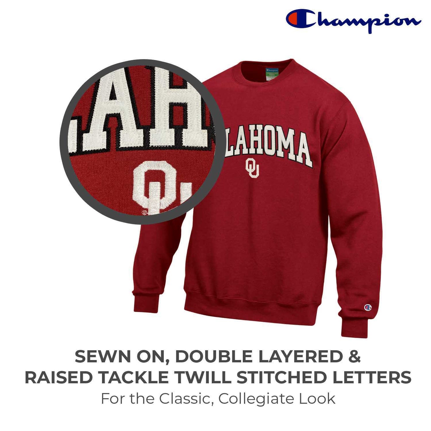 Oklahoma Sooners Adult Tackle Twill Crewneck - Cardinal