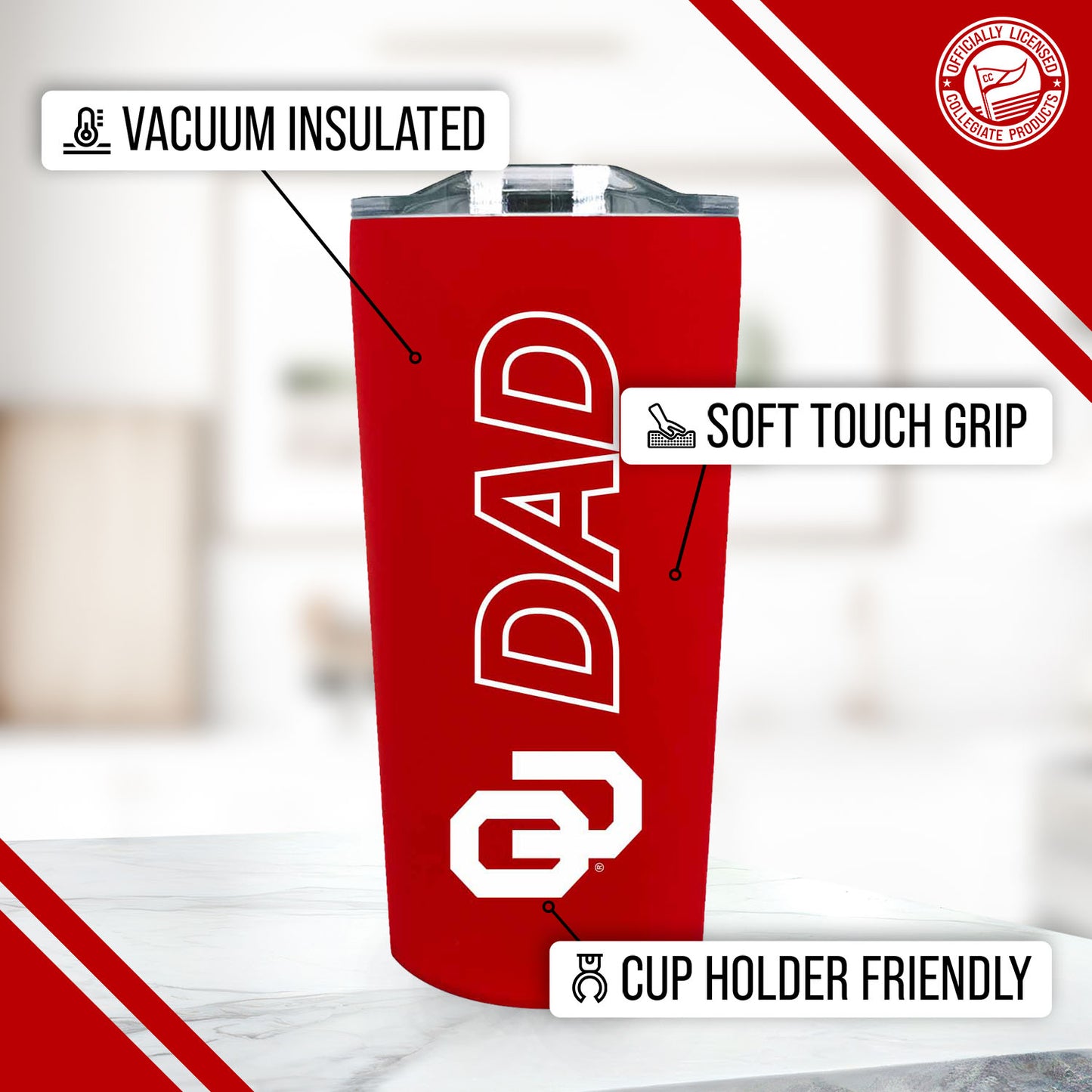 Oklahoma Sooners NCAA Stainless Steel Travel Tumbler for Dad - Crimson