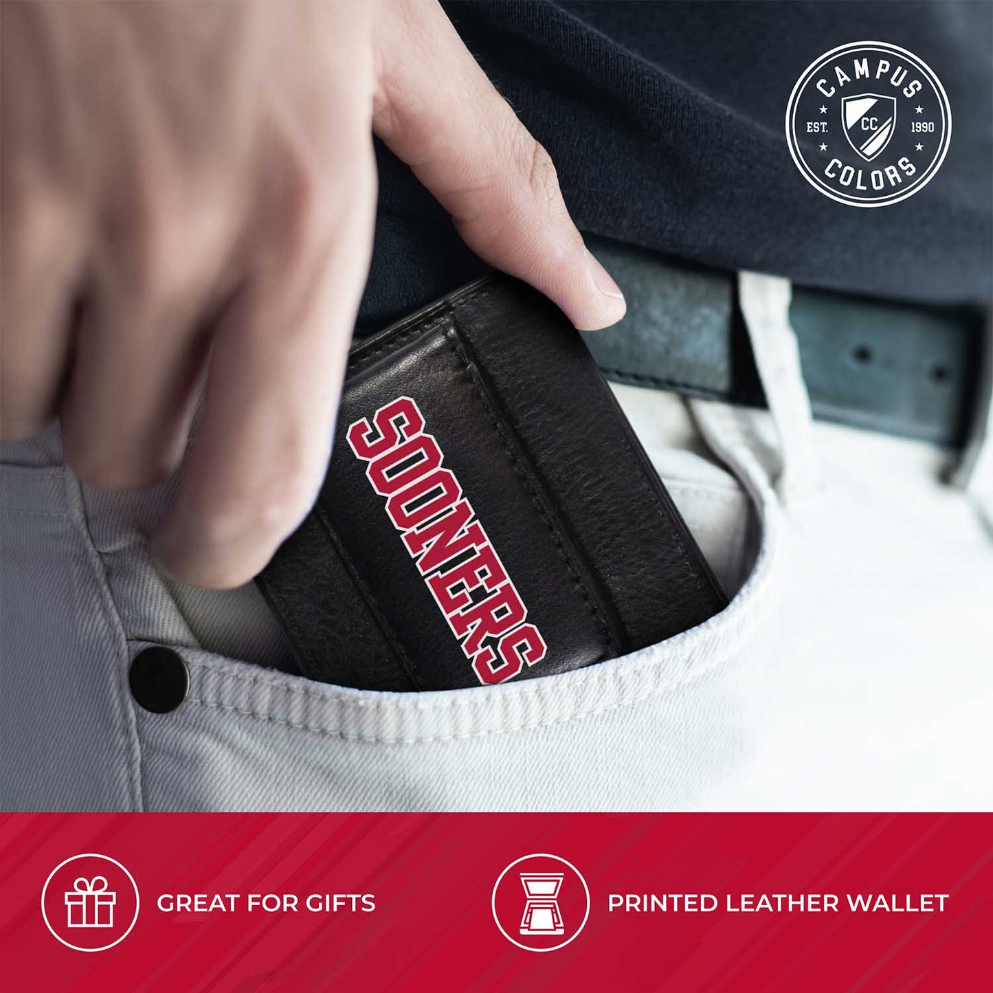 Oklahoma Sooners School Logo Leather Card/Cash Holder and Bottle Opener Keychain Bundle - Black