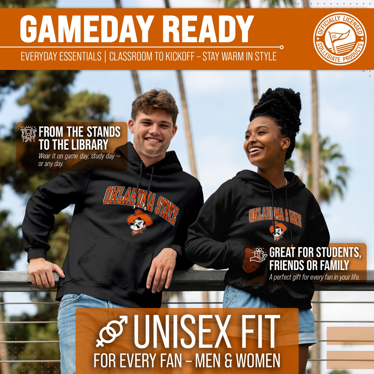 Oklahoma State Cowboys Adult Arch & Logo Soft Style Gameday Hooded Sweatshirt - Black