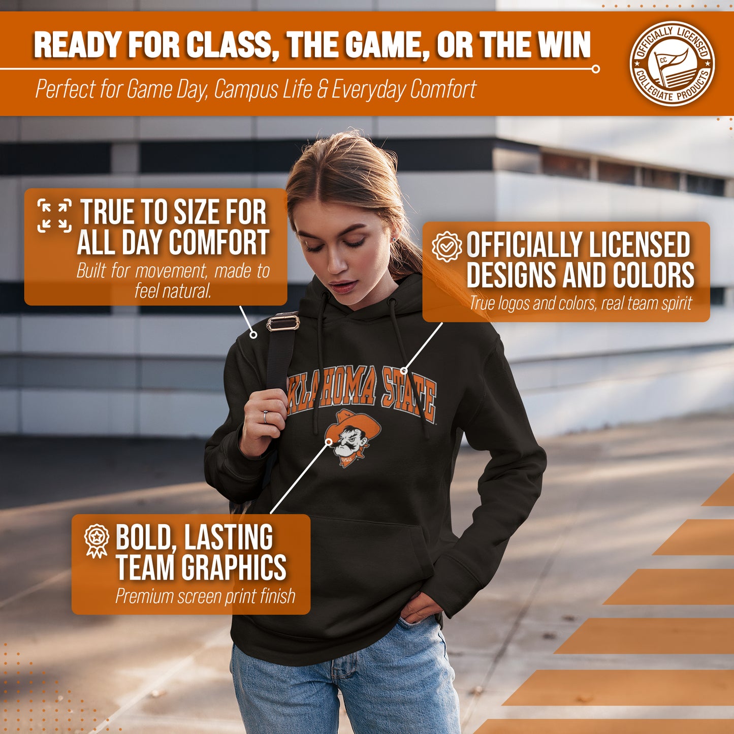 Oklahoma State Cowboys Adult Arch & Logo Soft Style Gameday Hooded Sweatshirt - Black
