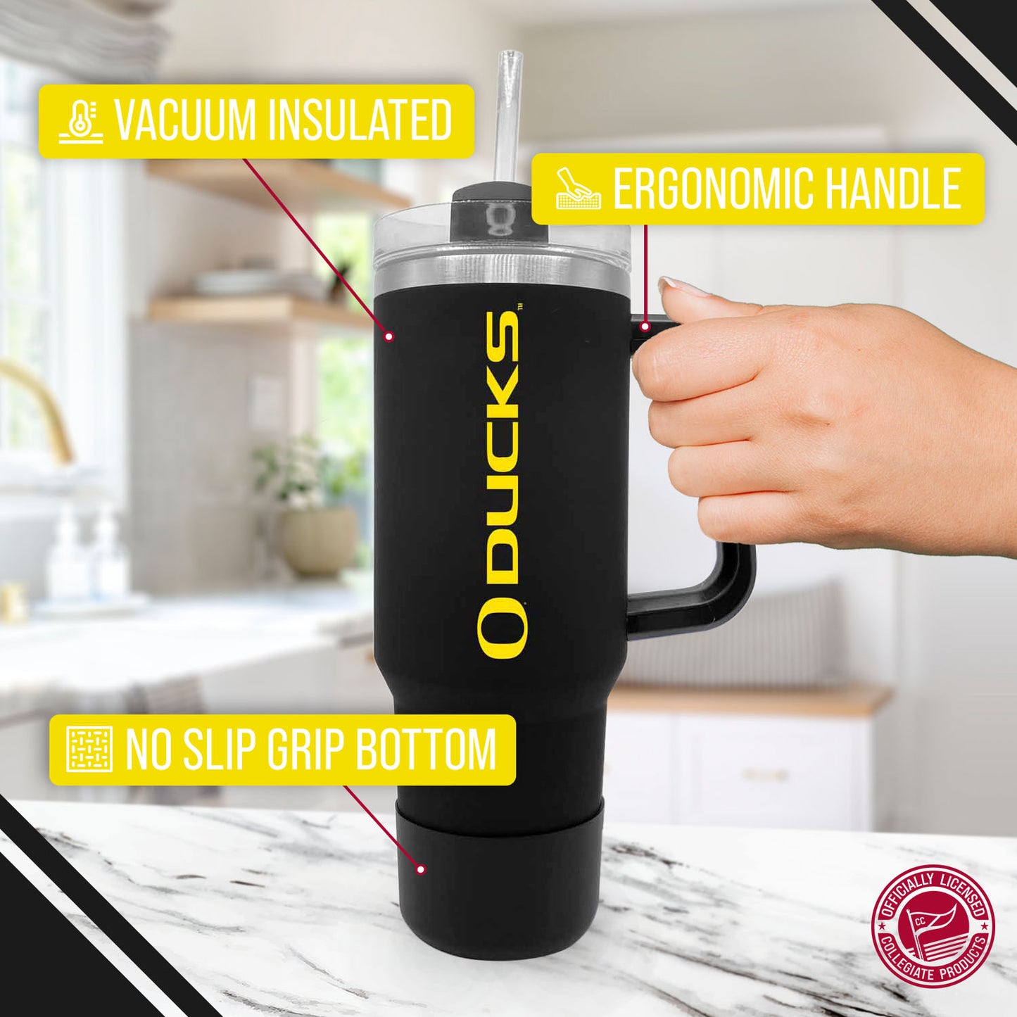 Oregon Ducks College & University 40 oz Travel Tumbler With Handle - Black