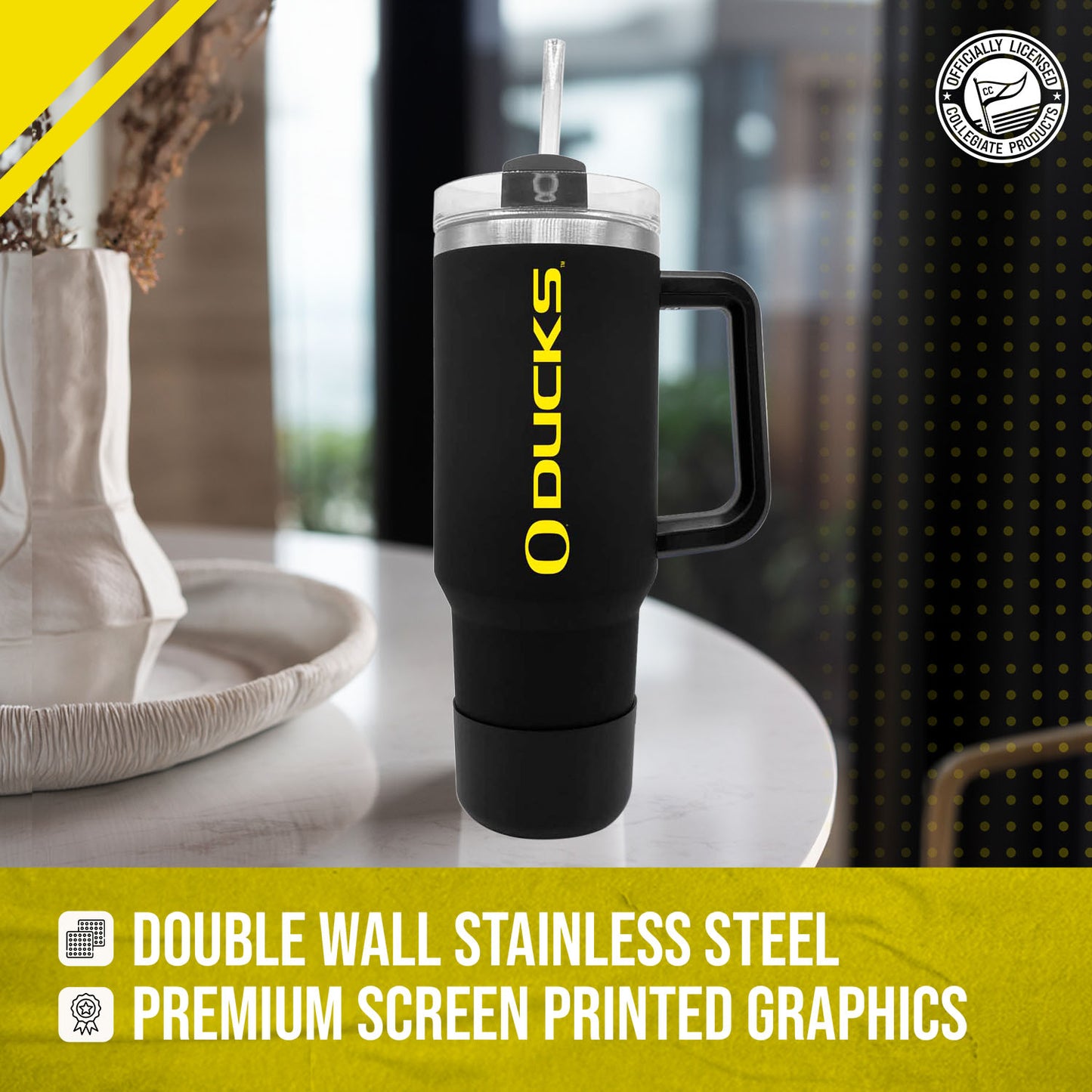 Oregon Ducks College & University 40 oz Travel Tumbler With Handle - Black