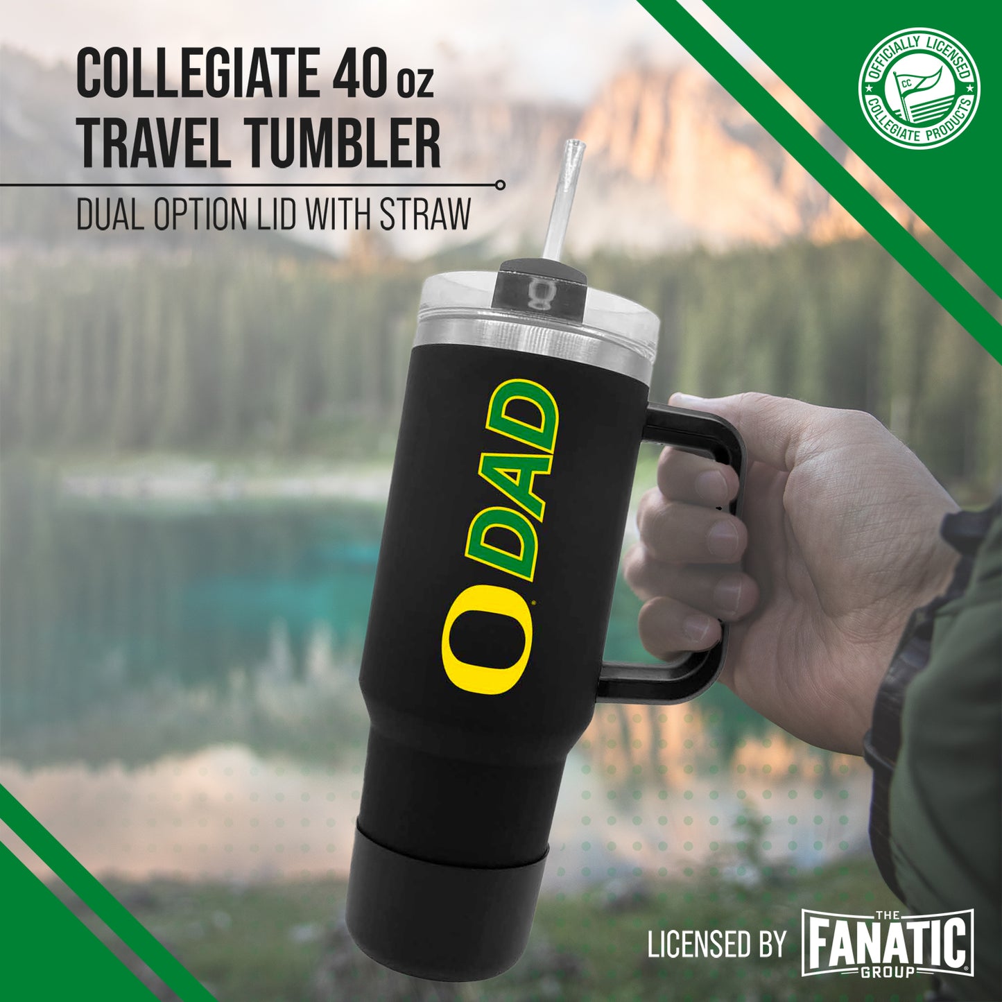 Oregon Ducks Collegiate 40oz Stainless Steel Travel Tumbler with Handle for Dad - Black