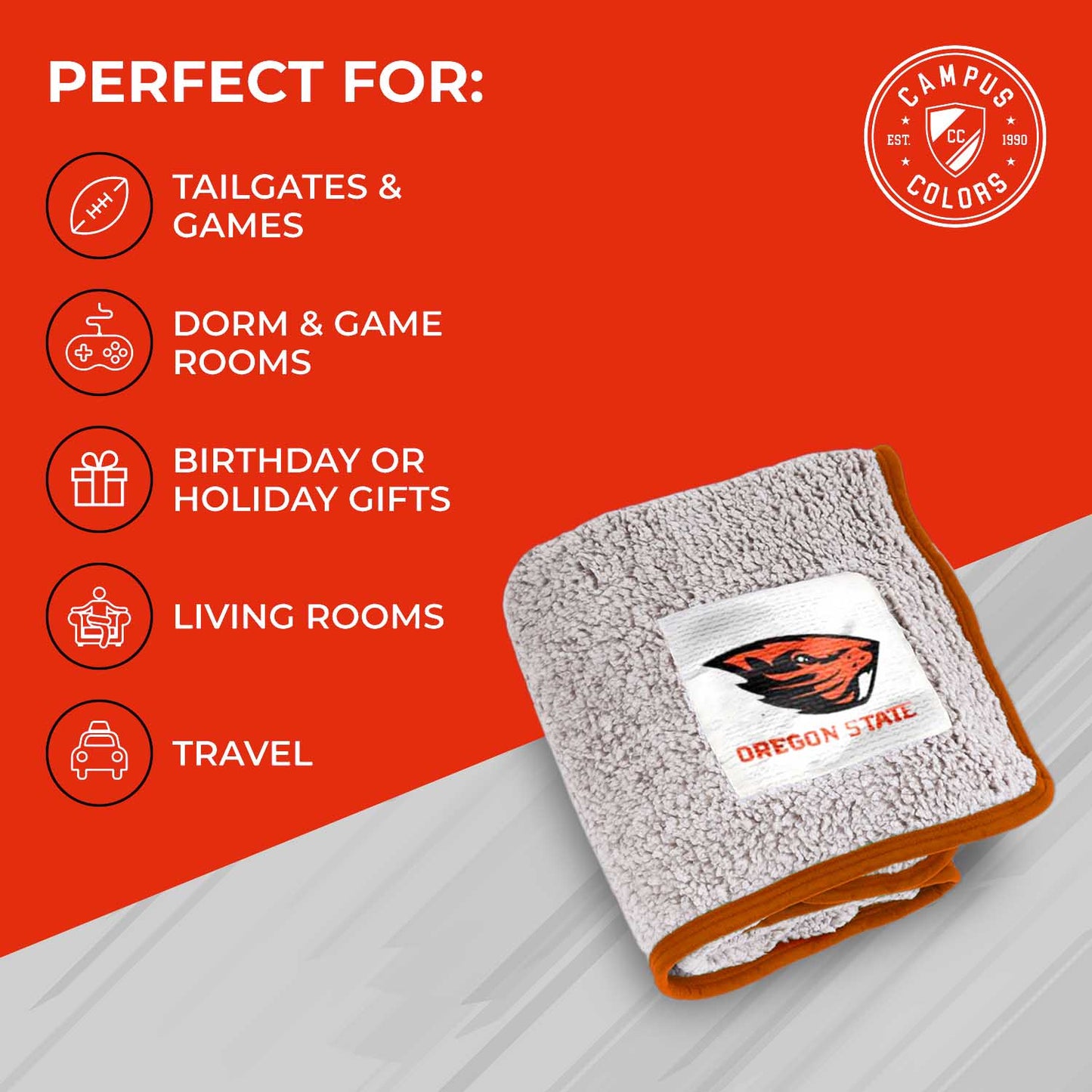 Oregon State Beavers NCAA Silk Sherpa College Throw Blanket - Texas Orange