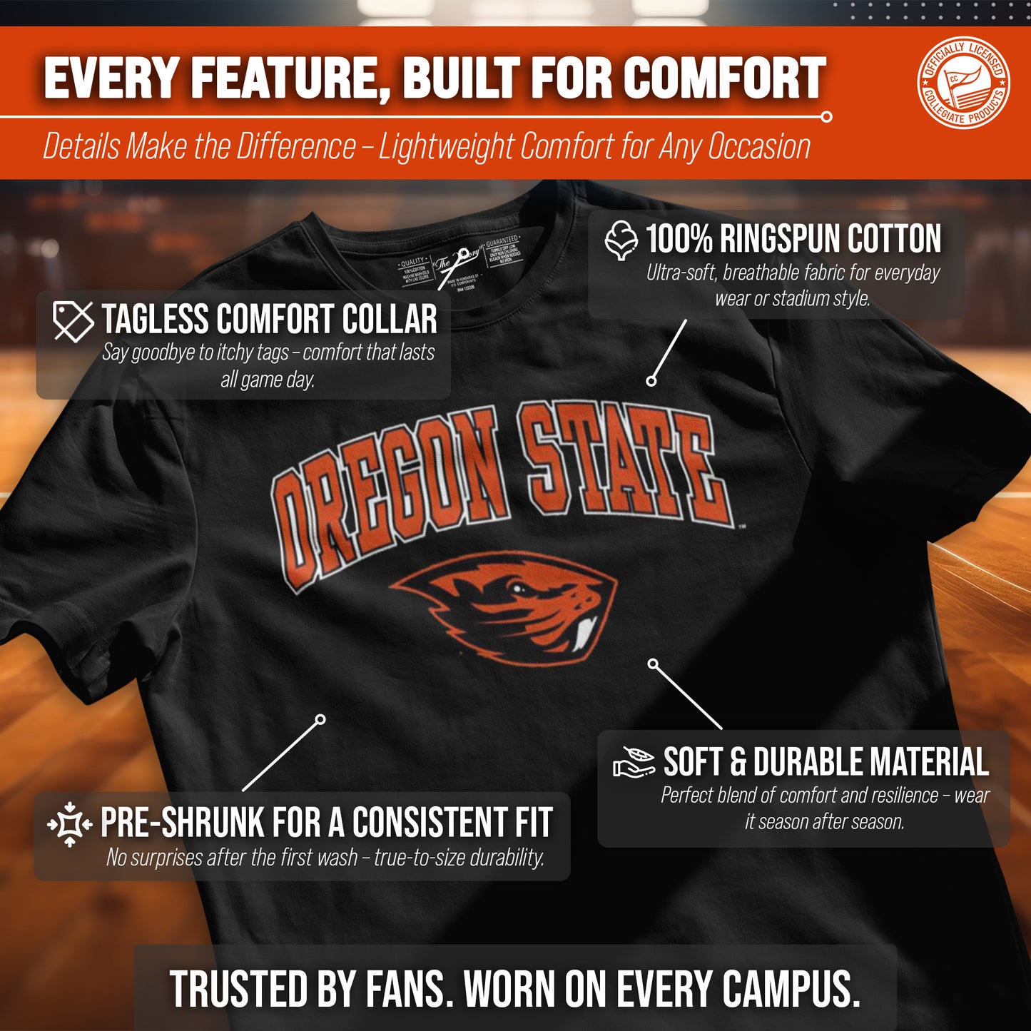 Oregon State Beavers NCAA Adult Gameday Cotton T-Shirt - Black