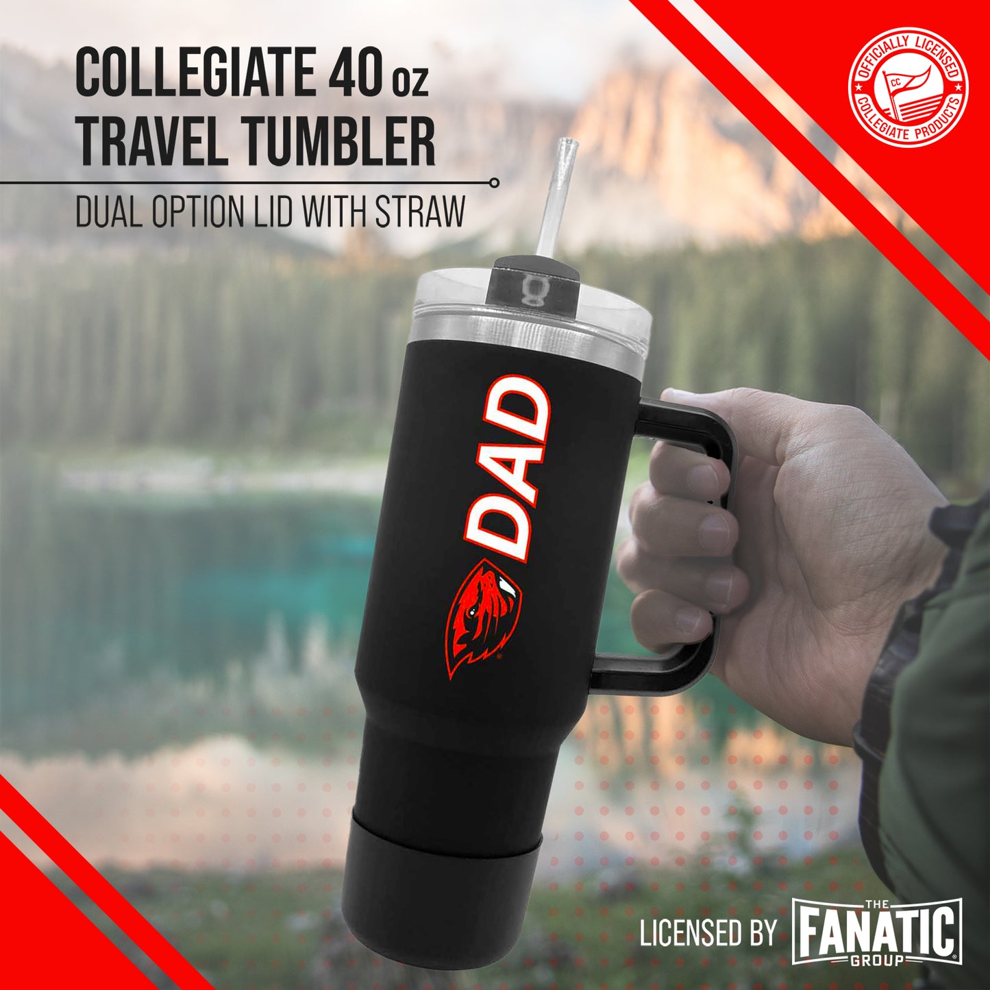 Oregon State Beavers Collegiate 40oz Stainless Steel Travel Tumbler with Handle for Dad - Black