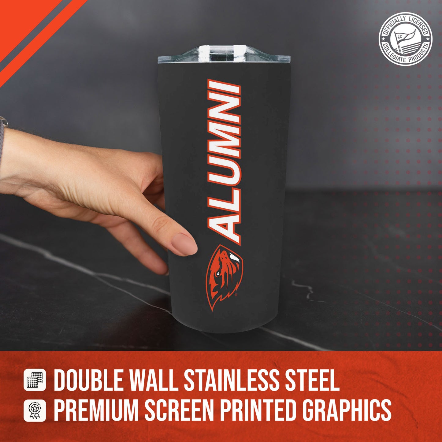 Oregon State Beavers Collegiate Stainless Steel Travel Tumbler for Alumni - Black
