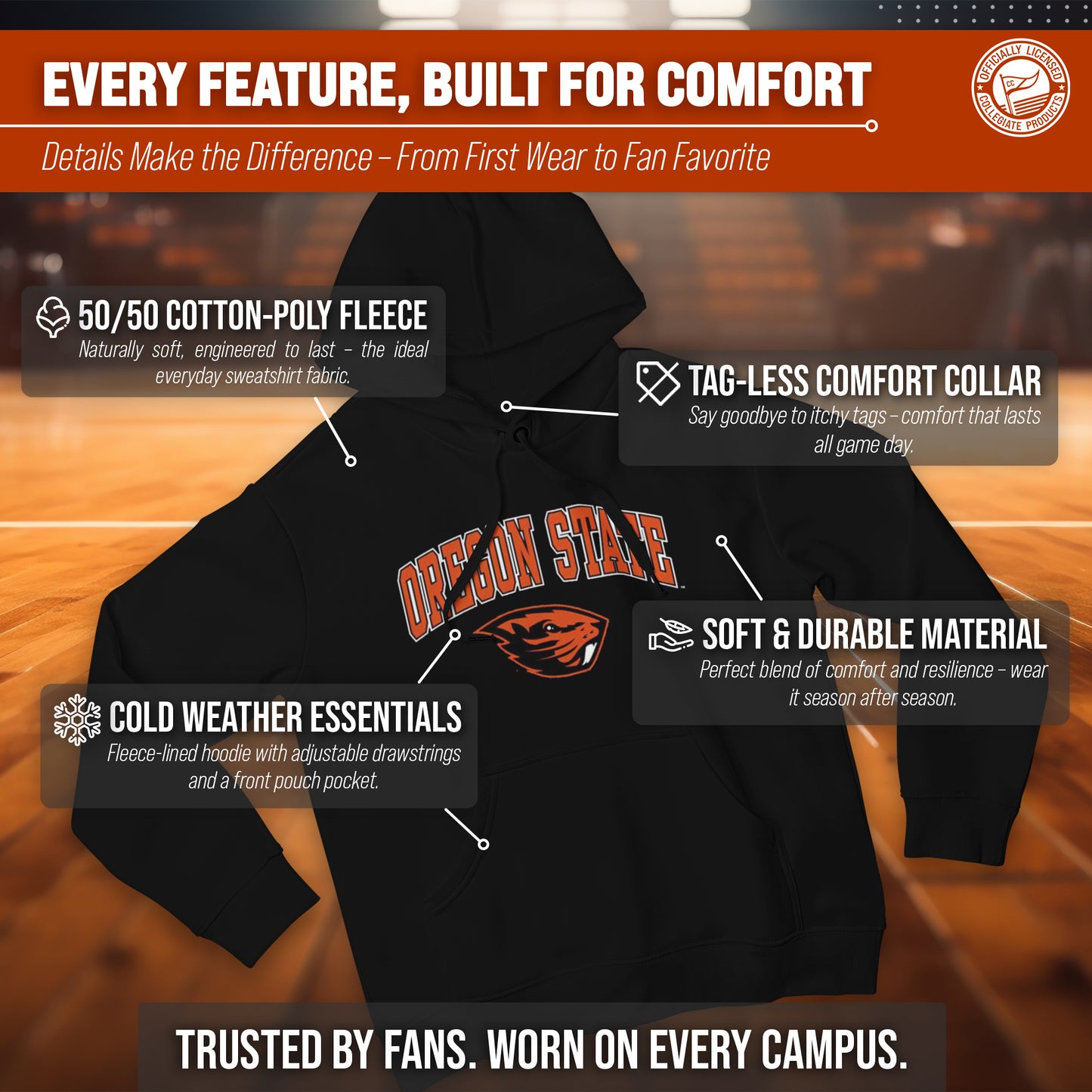Oregon State Beavers Adult Arch & Logo Soft Style Gameday Hooded Sweatshirt - Black