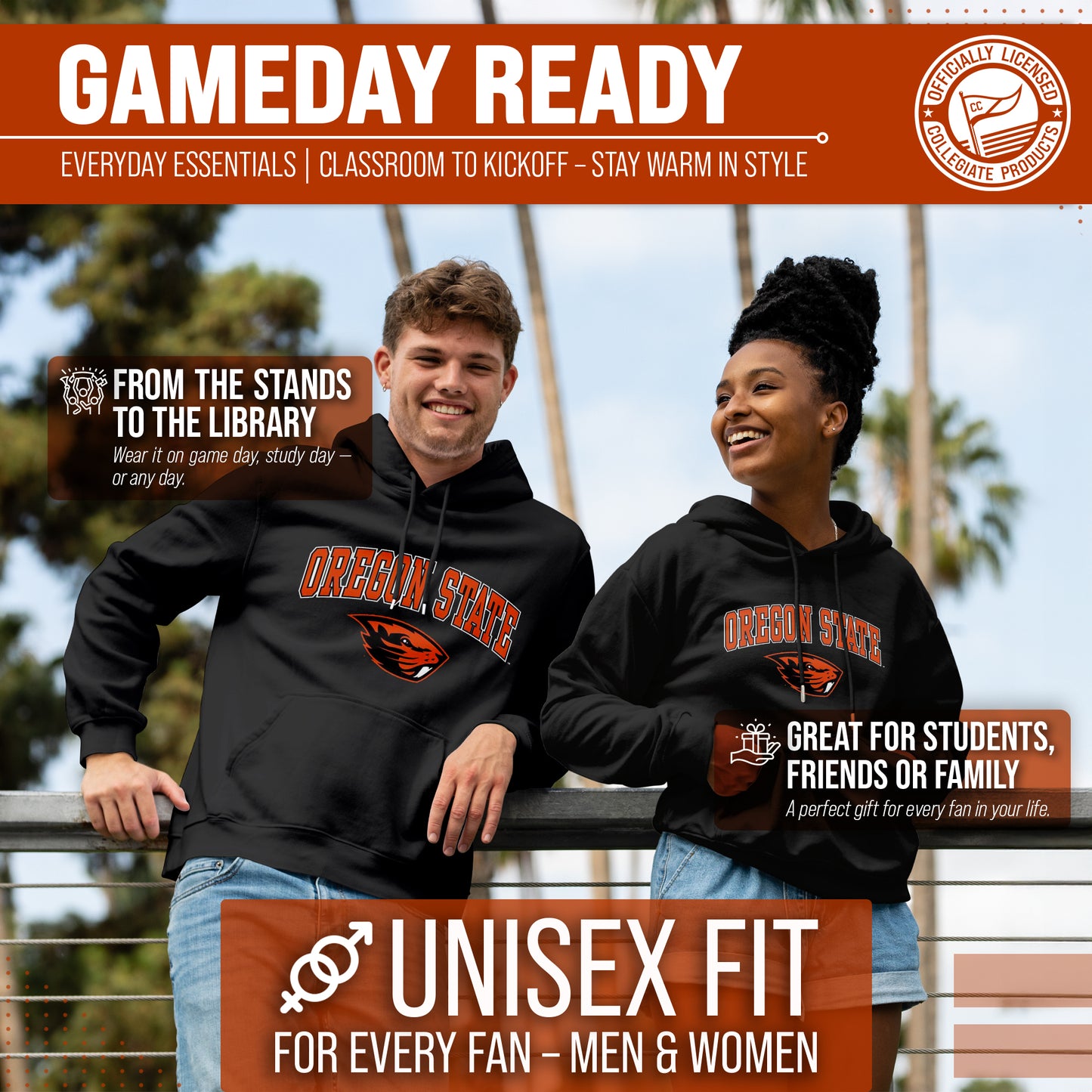 Oregon State Beavers Adult Arch & Logo Soft Style Gameday Hooded Sweatshirt - Black