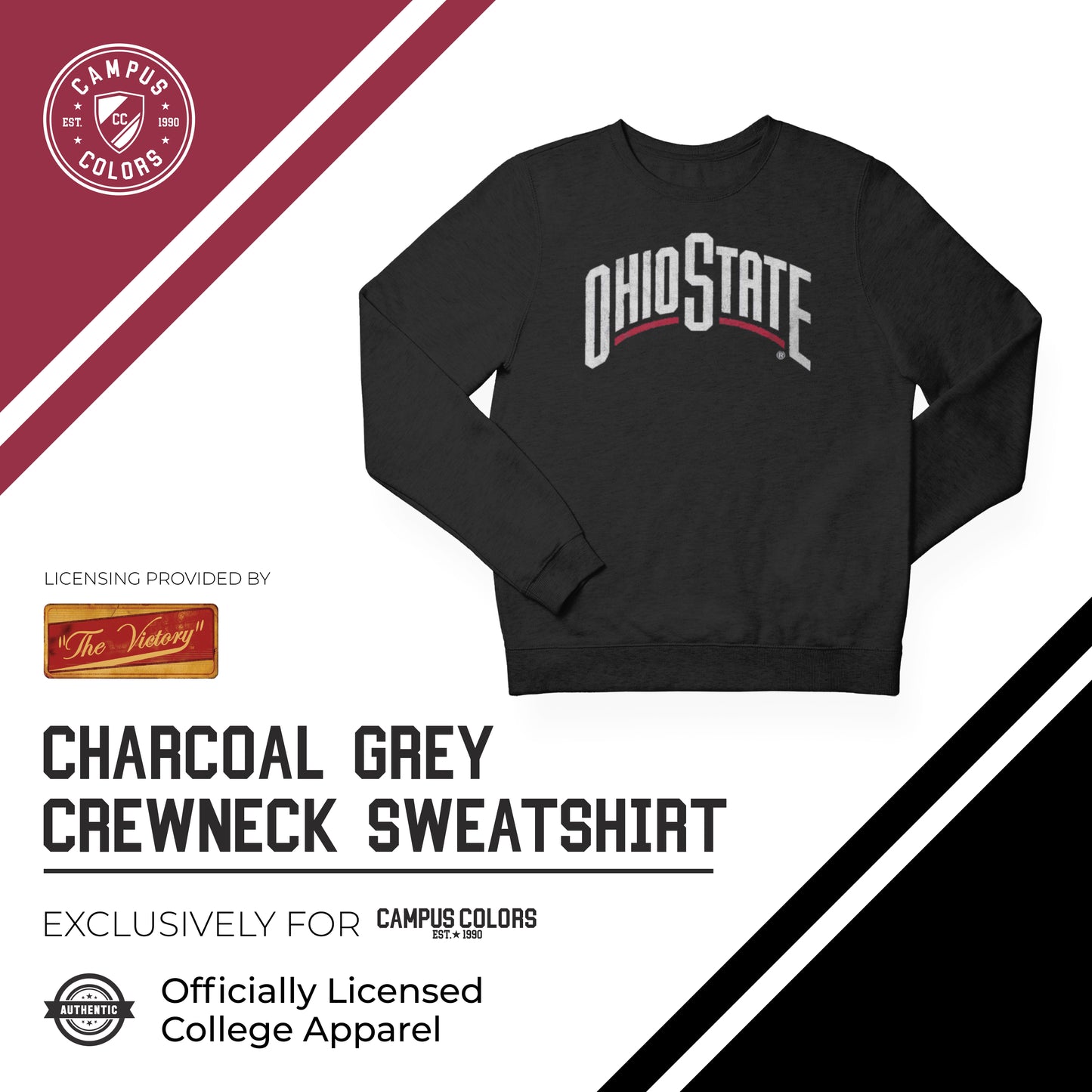Ohio State Buckeyes NCAA Adult Charcoal Crewneck Fleece Sweatshirt - Charcoal