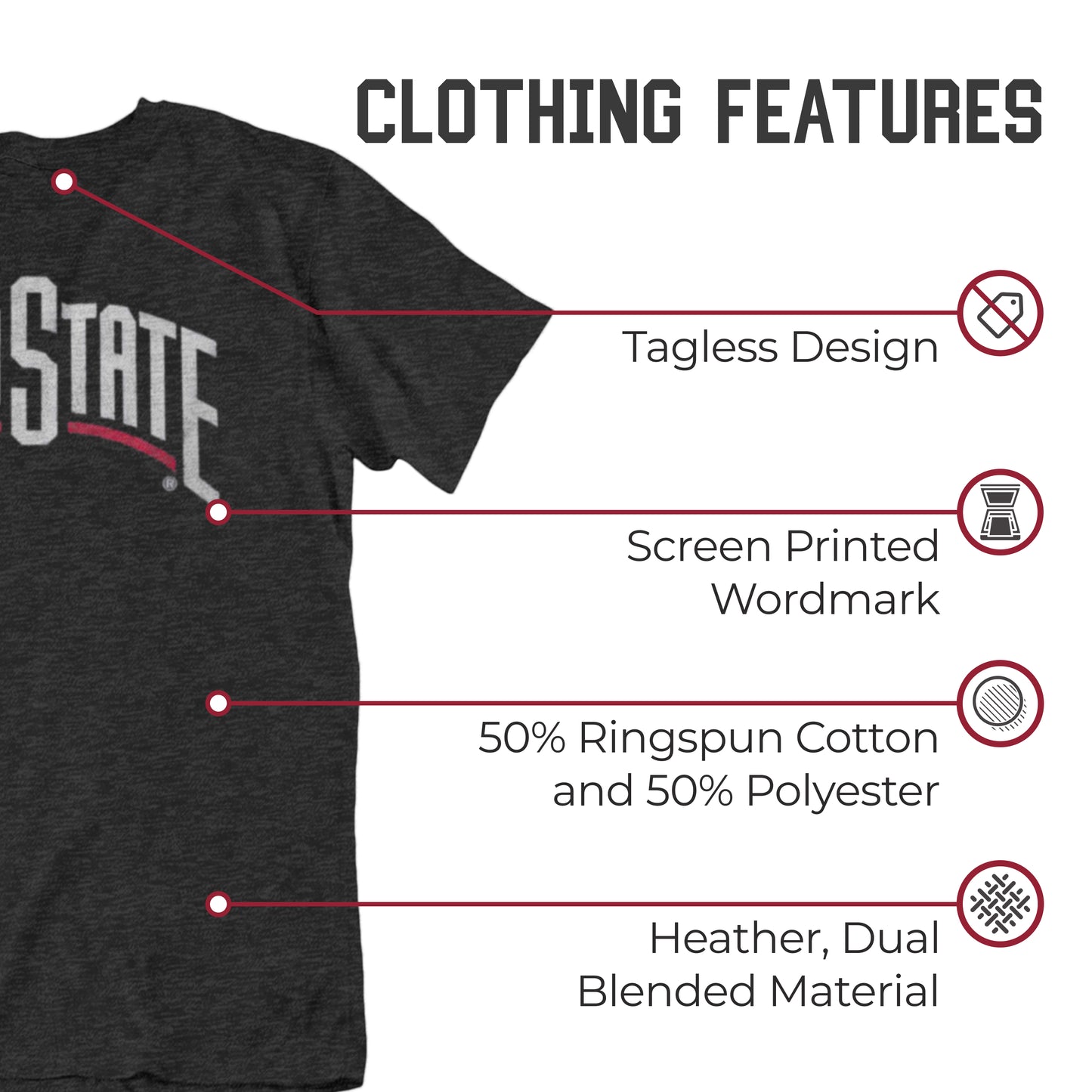 Ohio State Buckeyes Campus Colors NCAA Adult Cotton Blend Charcoal Tagless T-Shirt - Charcoal