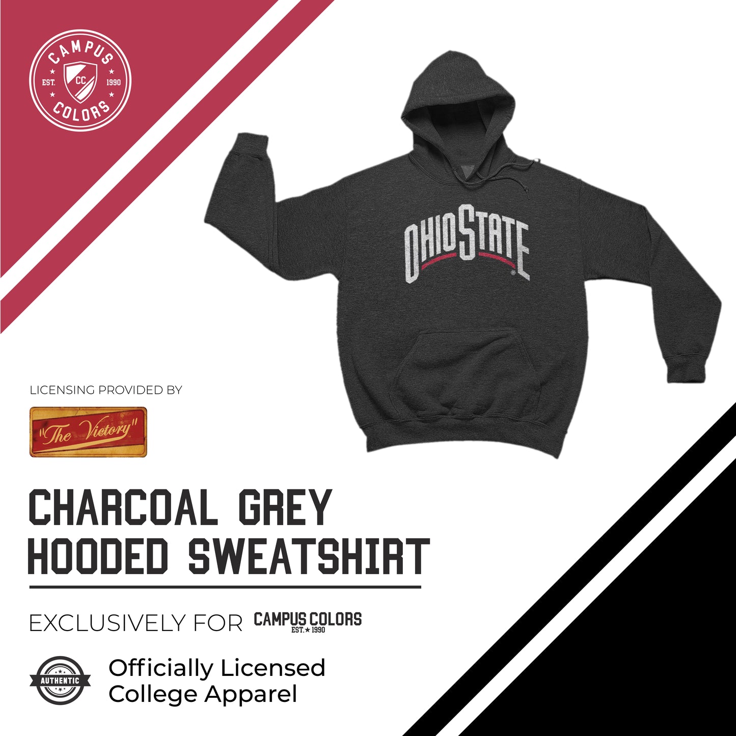 Ohio State Buckeyes NCAA Adult Cotton Blend Charcoal Hooded Sweatshirt - Charcoal
