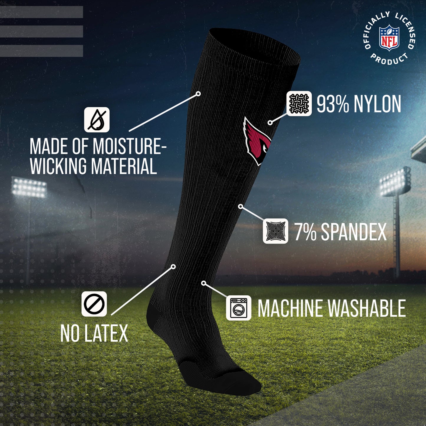 Arizona Cardinals NFL Adult Knee High-Performance Socks - Black