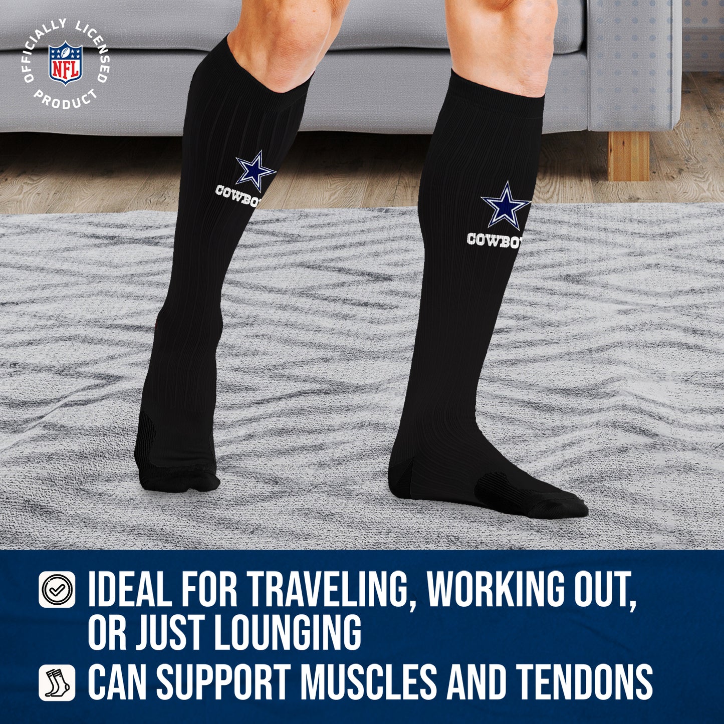 Dallas Cowboys NFL Adult Knee High-Performance Socks - Black