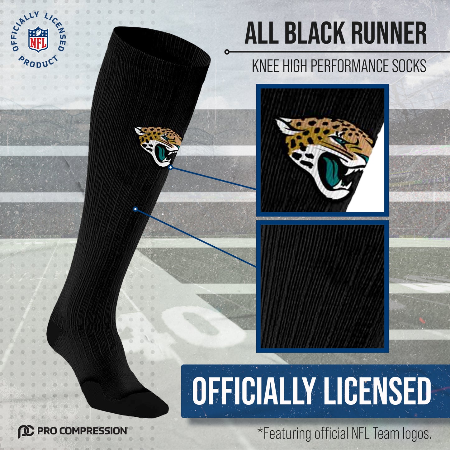 Jacksonville Jaguars NFL Adult Knee High-Performance Socks - Black