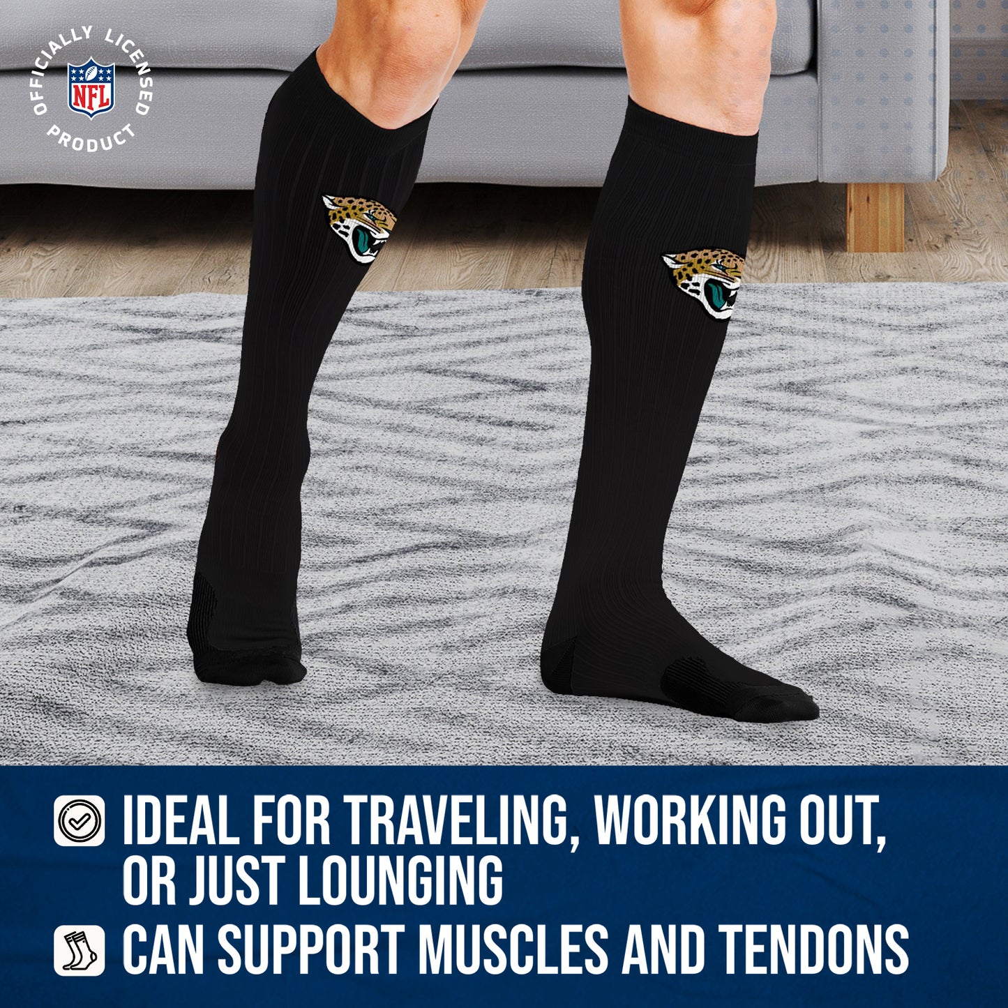 Jacksonville Jaguars NFL Adult Knee High-Performance Socks - Black
