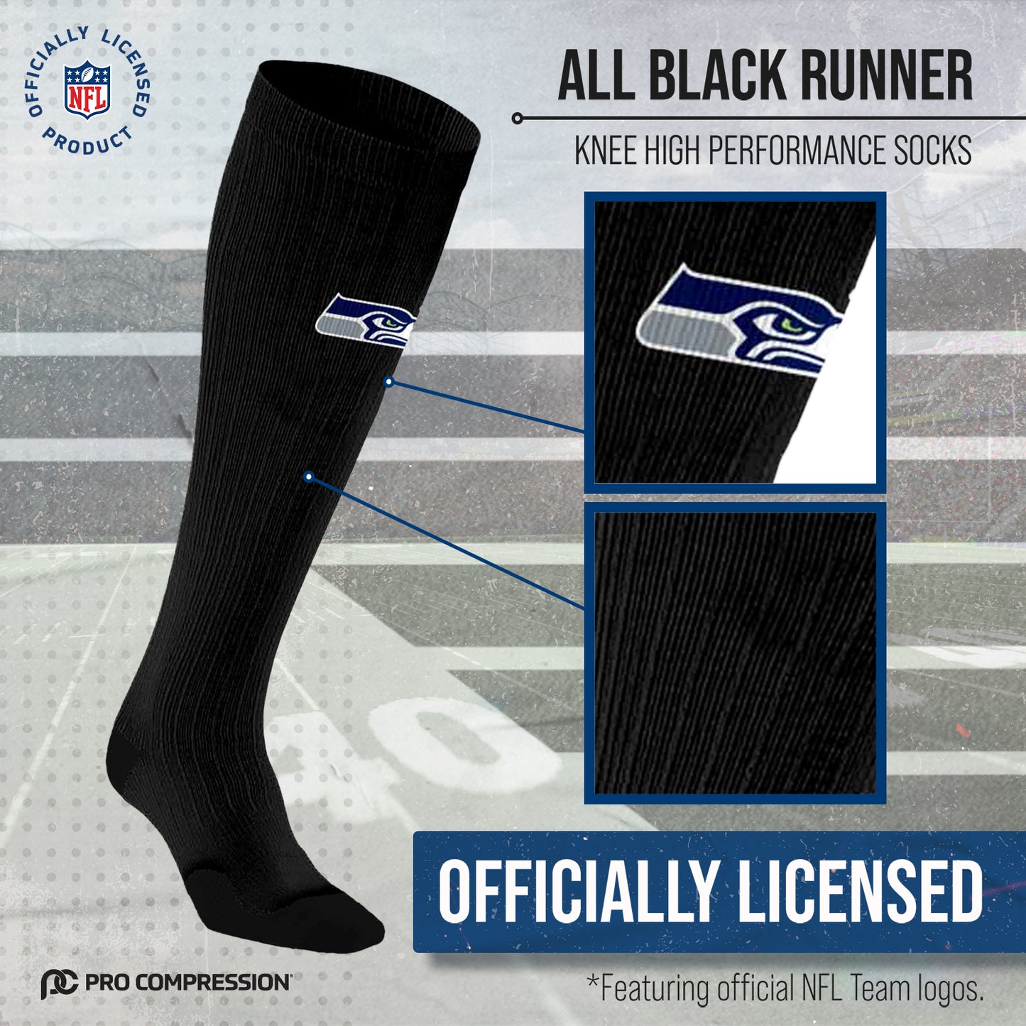 Seattle Seahawks NFL Adult Knee High-Performance Socks - Black