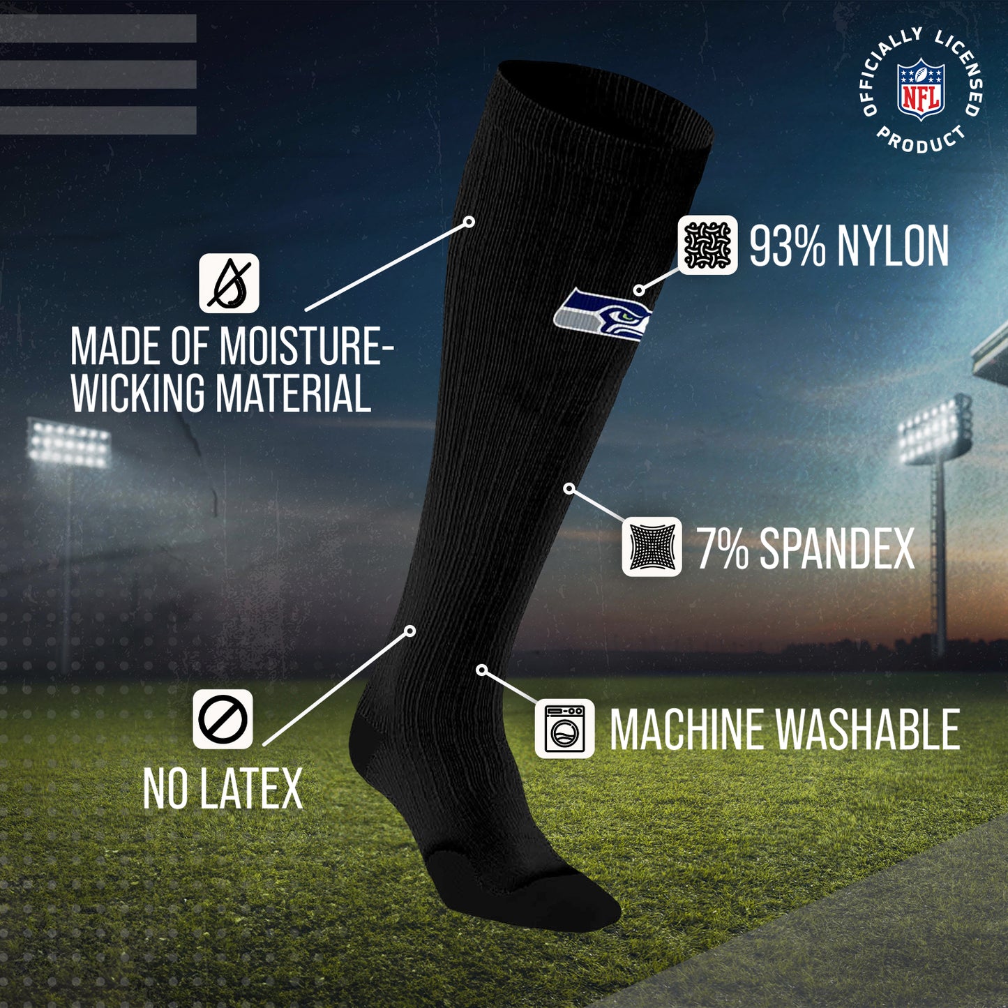 Seattle Seahawks NFL Adult Knee High-Performance Socks - Black