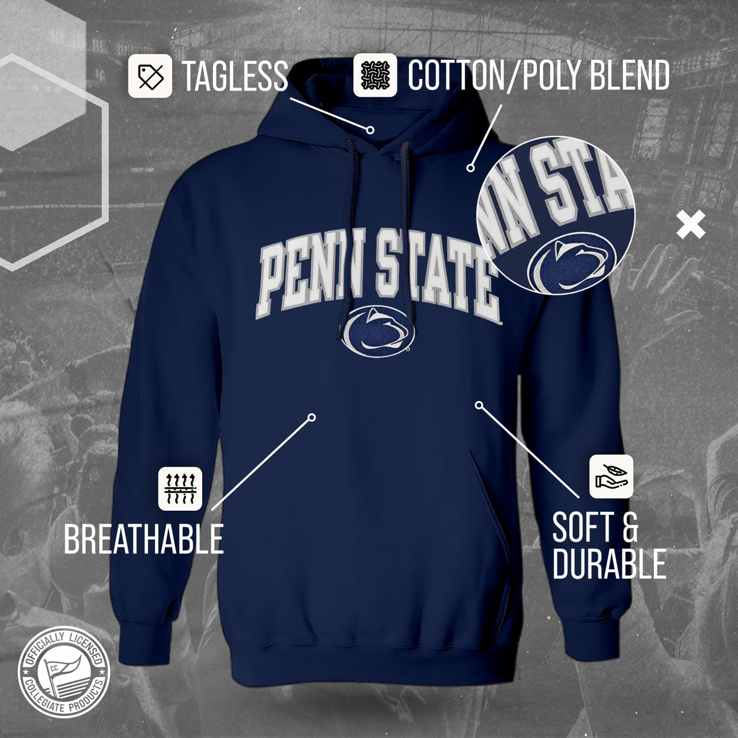 Penn State Nittany Lions NCAA Adult Tackle Twill Hooded Sweatshirt - Navy