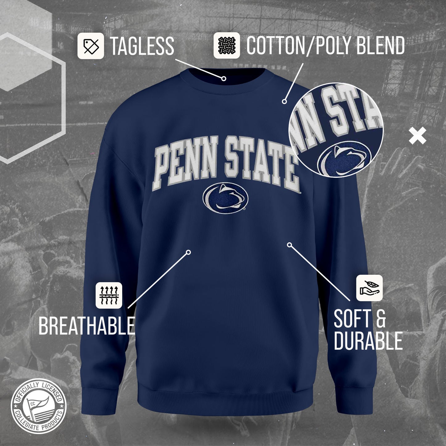 Penn State Nittany Lions NCAA Adult Tackle Twill Crewneck Sweatshirt - Navy