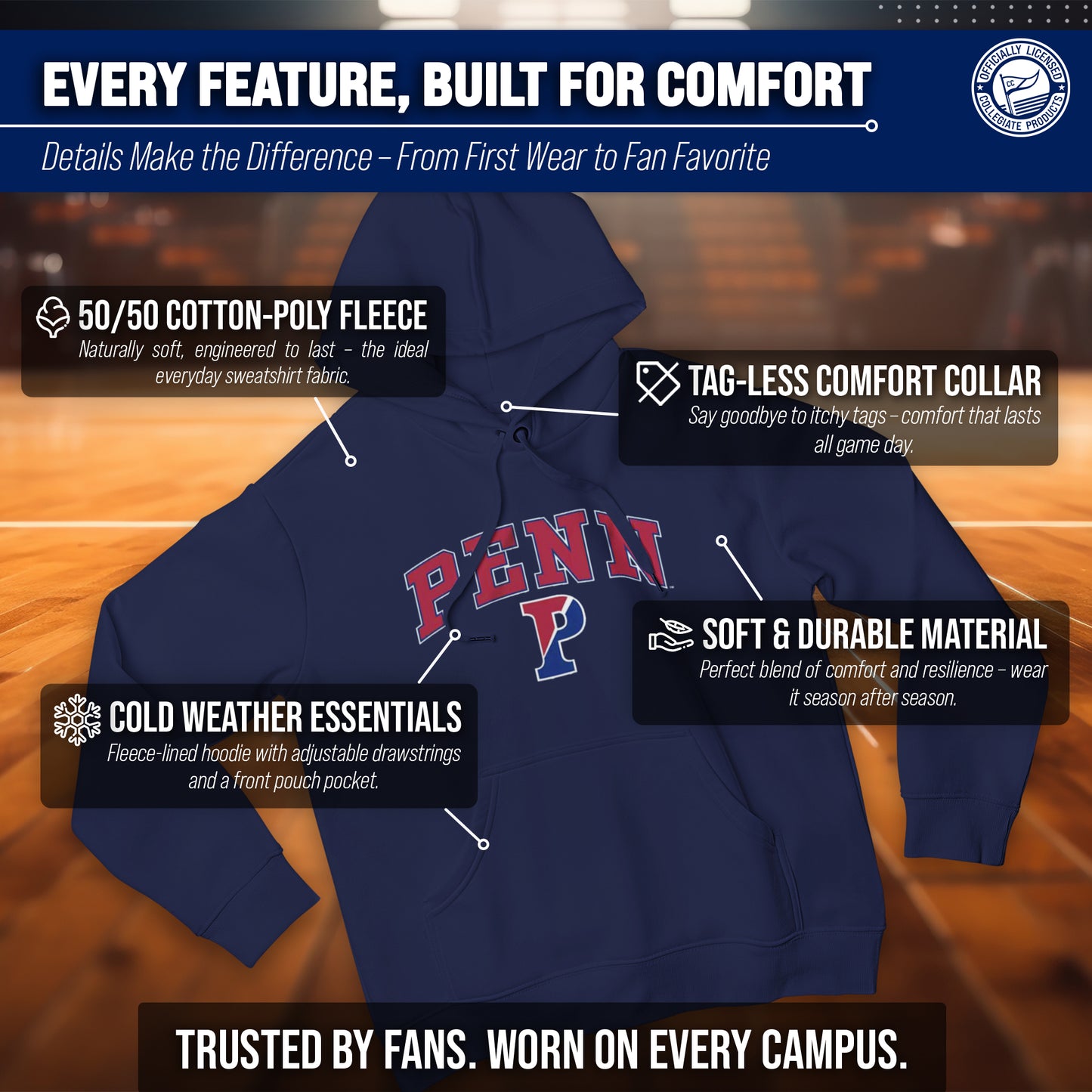 Penn Quakers Campus Colors Adult Arch & Logo Soft Style Gameday Hooded Sweatshirt - Navy