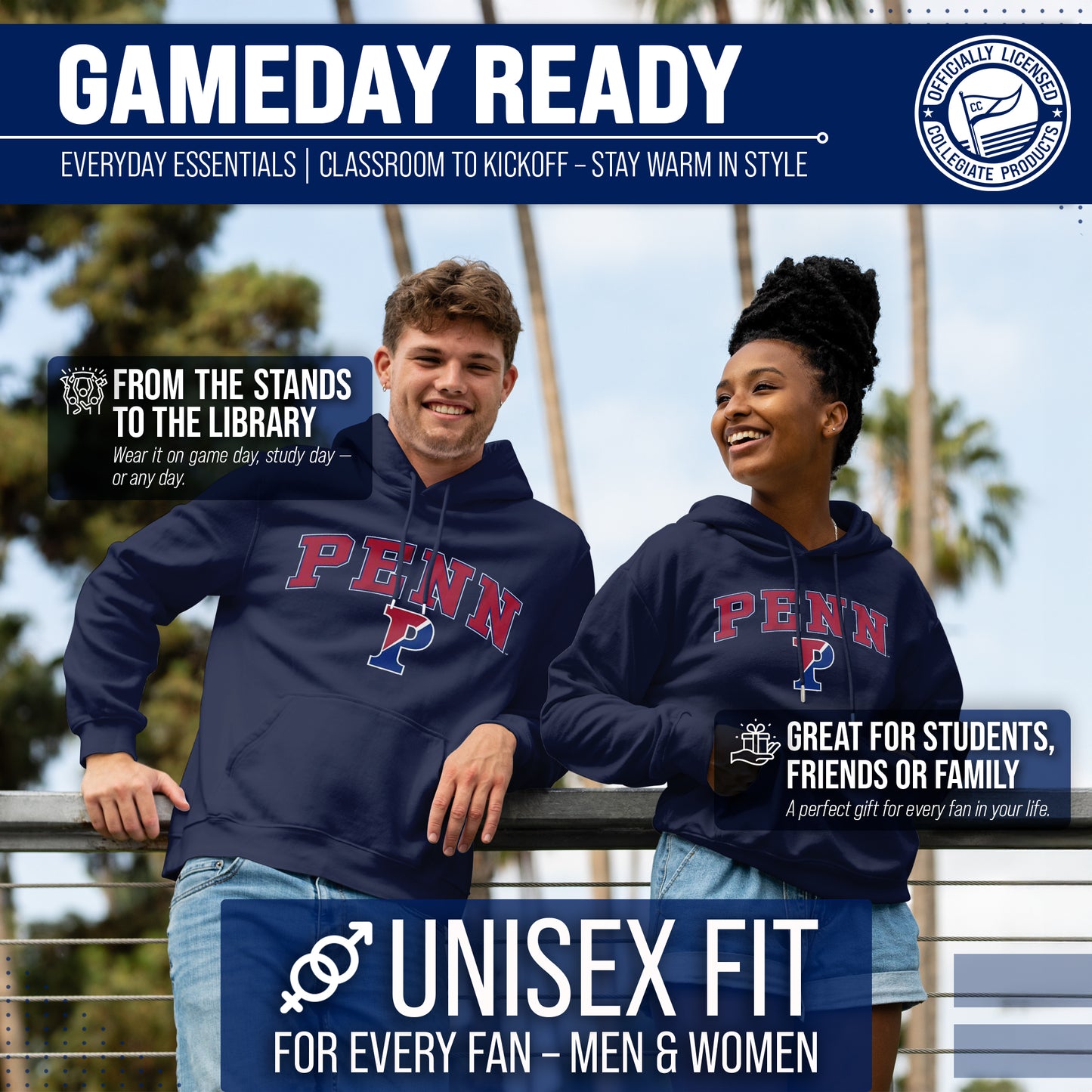 Penn Quakers Campus Colors Adult Arch & Logo Soft Style Gameday Hooded Sweatshirt - Navy