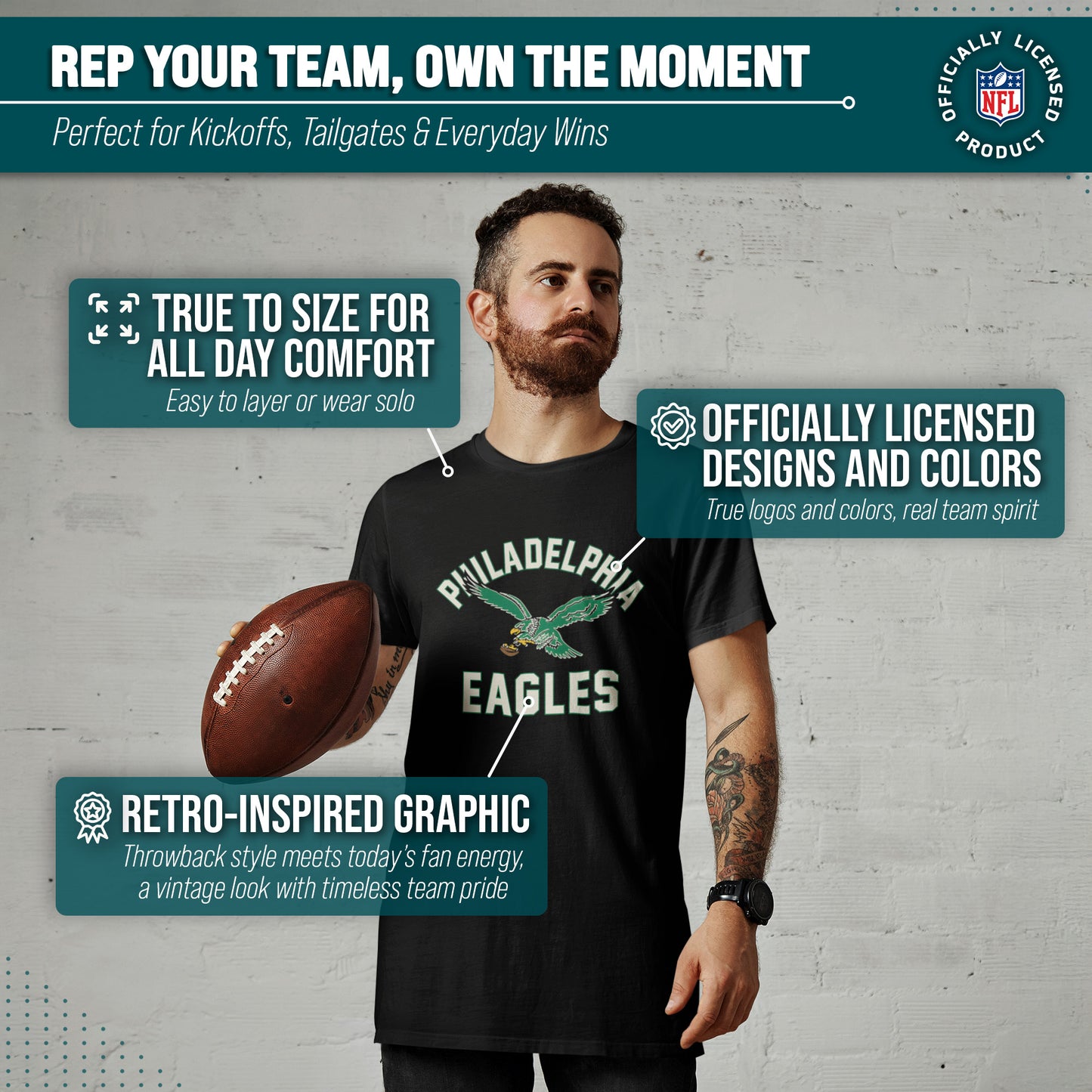 Philadelphia Eagles NFL Adult Retro Gameday Unisex T-Shirt - Black