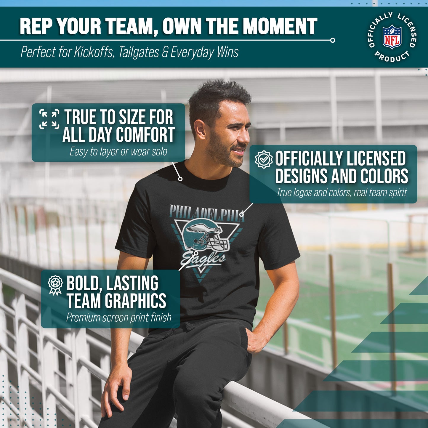 Philadelphia Eagles NFL Adult Retro Triangle Unisex T-Shirt - Black