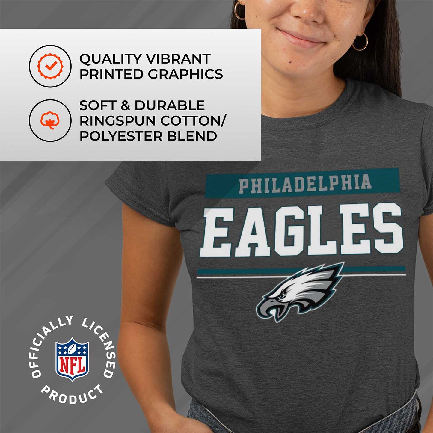 Philadelphia Eagles NFL Women's Team Block Charcoal Tagless T-Shirt - Charcoal
