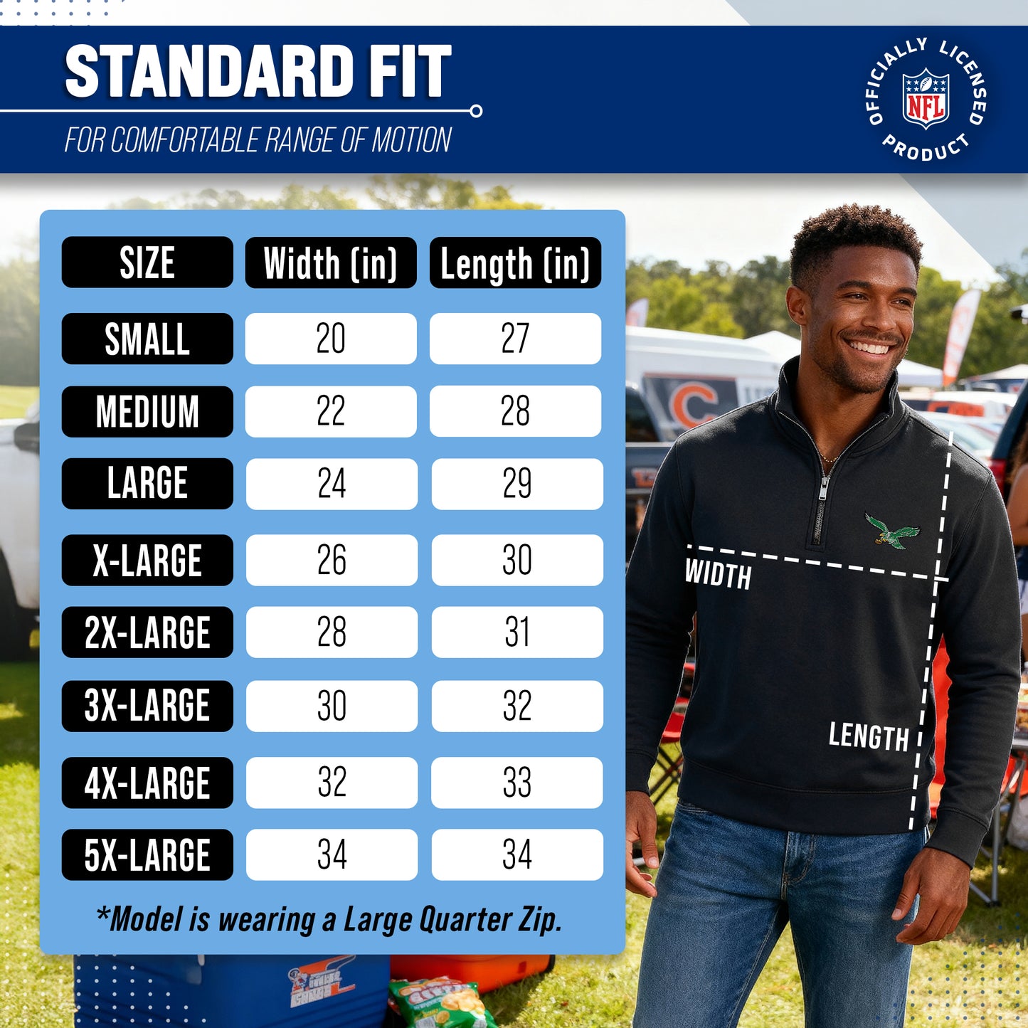 Philadelphia Eagles NFL Adult Unisex Team Logo Quarter Zip Pullover Sweatshirt - Black