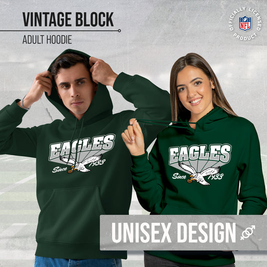Philadelphia Eagles NFL Adult Unisex Vintage Block Ultra Soft Fleece Hooded Sweatshirt - Forest Green