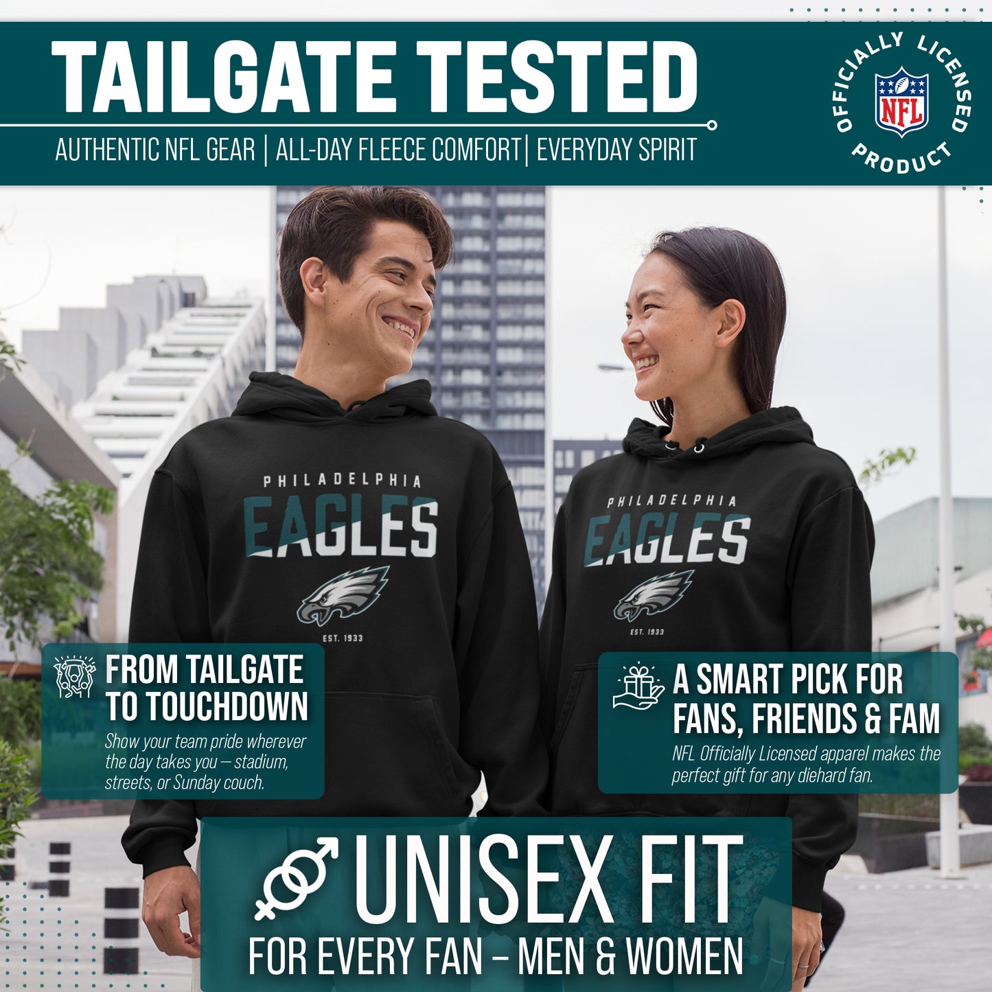 Philadelphia Eagles Adult NFL Diagonal Fade Fleece Hooded Sweatshirt - Black