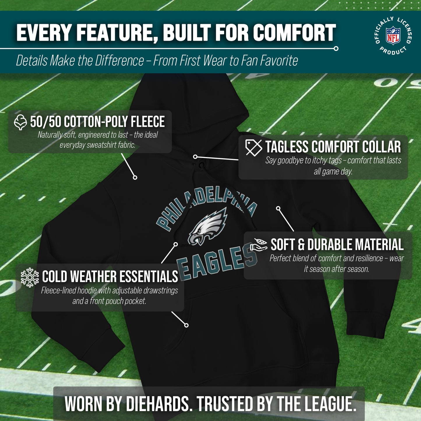 Philadelphia Eagles NFL Adult Gameday Hooded Sweatshirt - Black