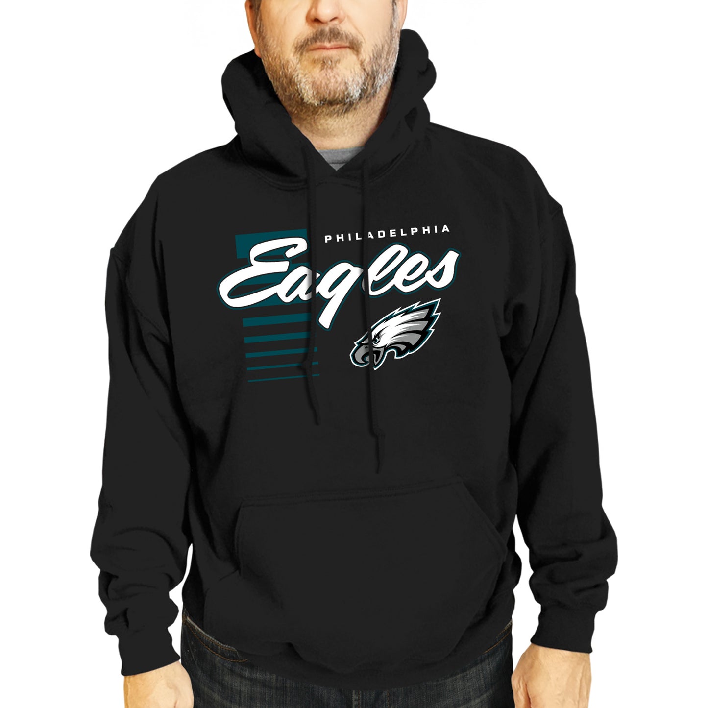 Philadelphia Eagles NFL Adult Unisex Retro Script Ultra Soft Fleece Hooded Sweatshirt - Black