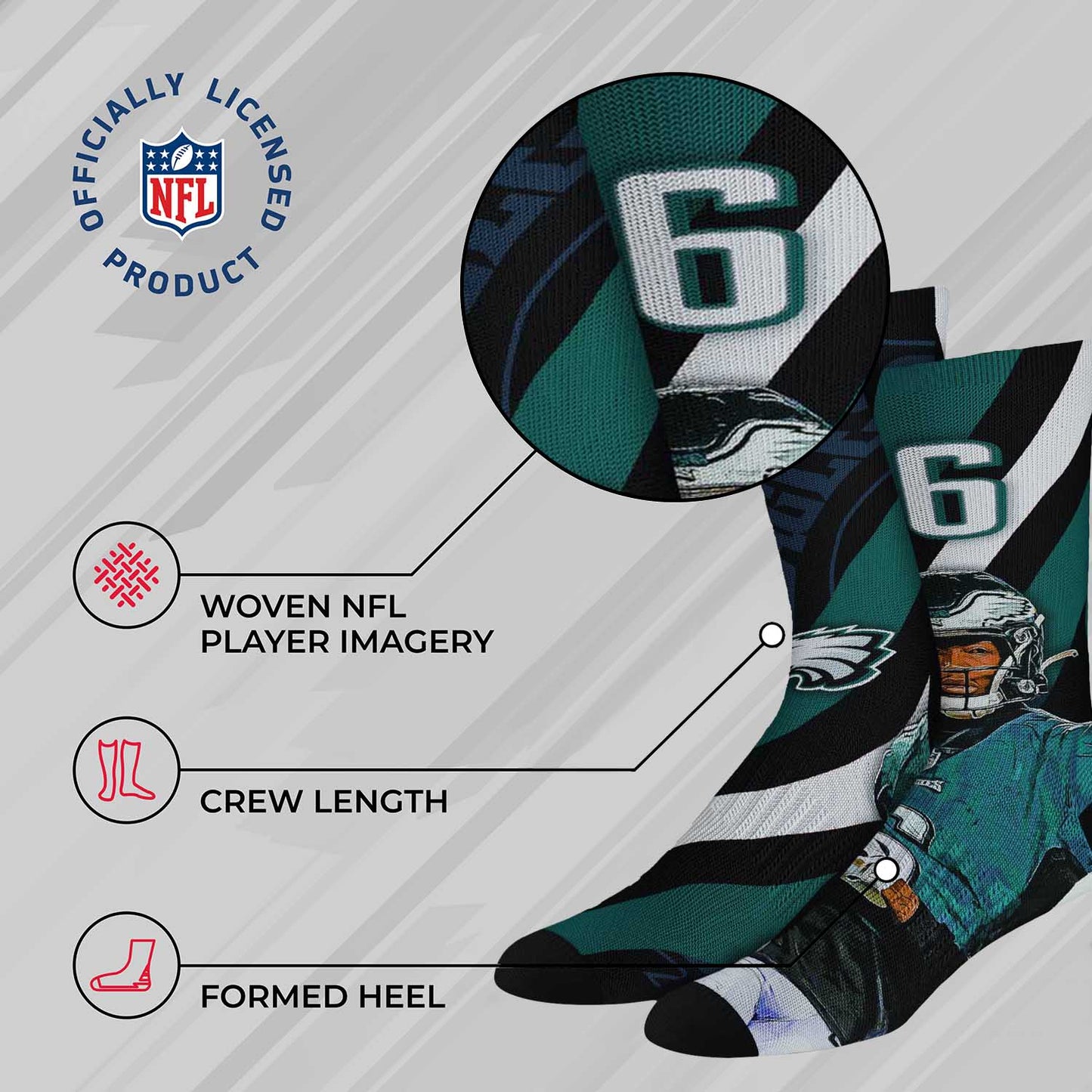 Philadelphia Eagles NFL Adult Player Stripe Sock - Black #6