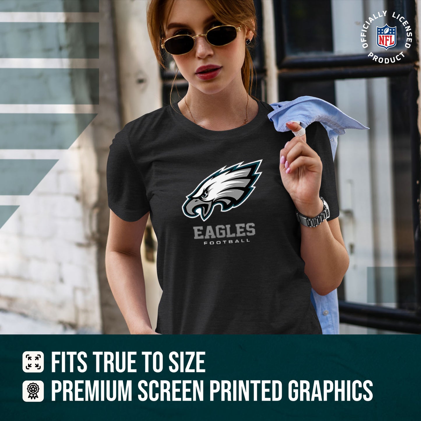 Philadelphia Eagles Women's NFL Ultimate Fan Logo Short Sleeve T-Shirt - Black