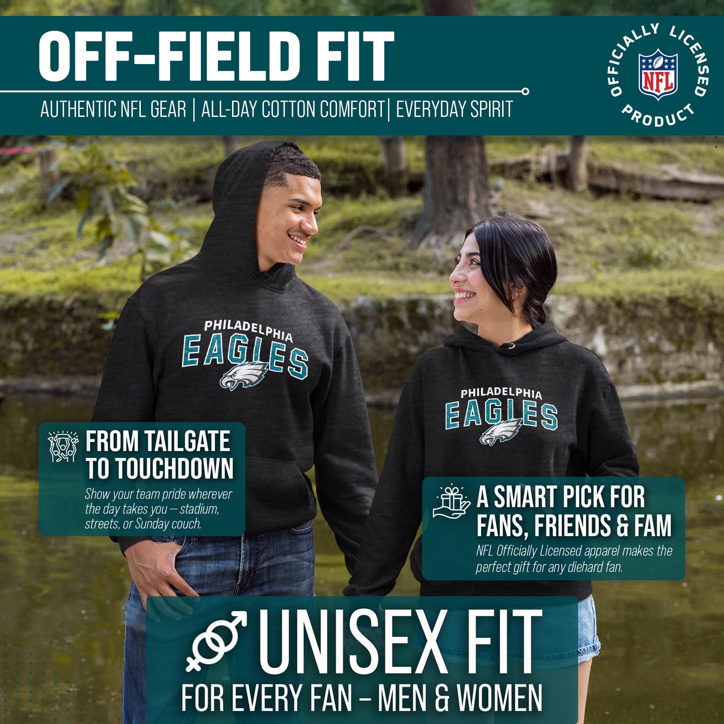 Philadelphia Eagles NFL Adult Unisex Starting Fresh Ultra Soft Fleece Hooded Sweatshirt - Black Heather