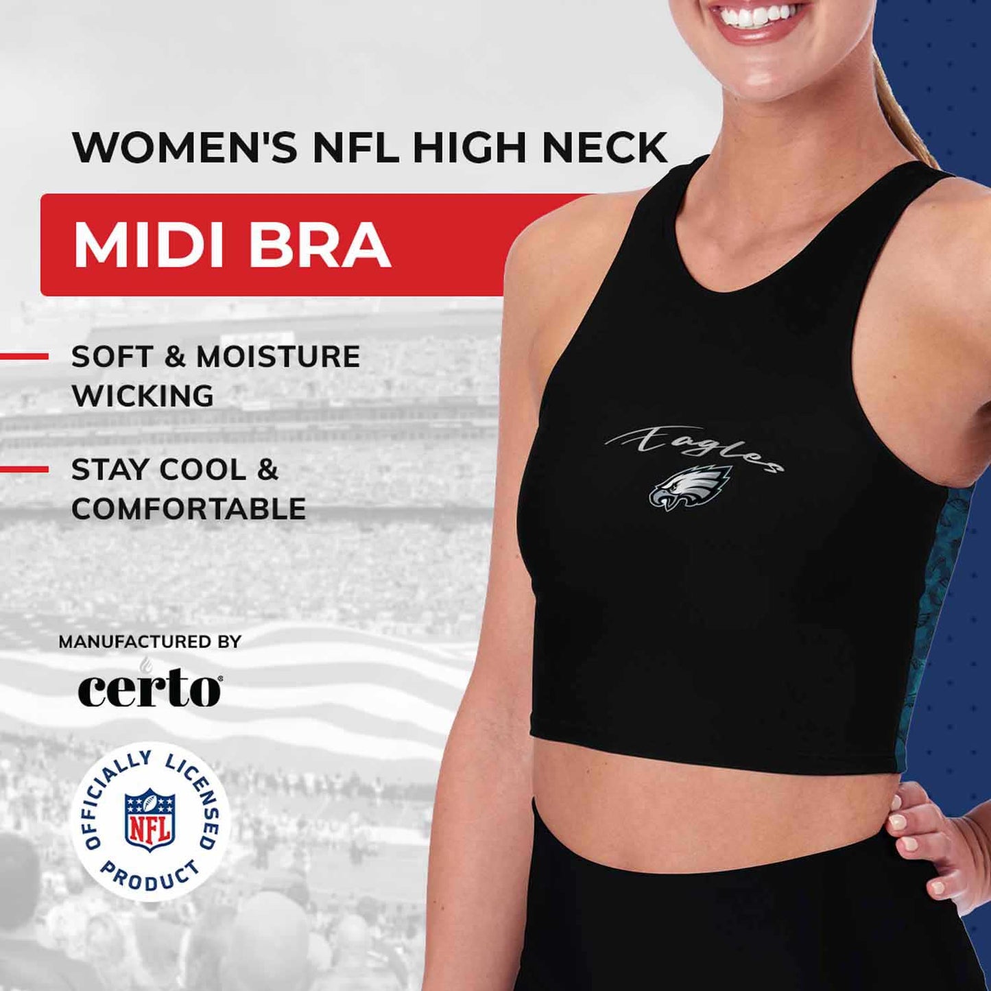 Philadelphia Eagles NFL Women's Sports Bra Activewear - Black