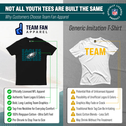 Philadelphia Eagles NFL Youth Repeating Logo Football T-Shirt Unisex Tag Free Comfortable - Black