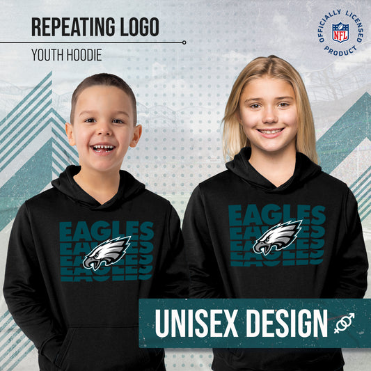 Philadelphia Eagles NFL Youth Repeating Logo Football Fleece Hooded Sweatshirt - Black