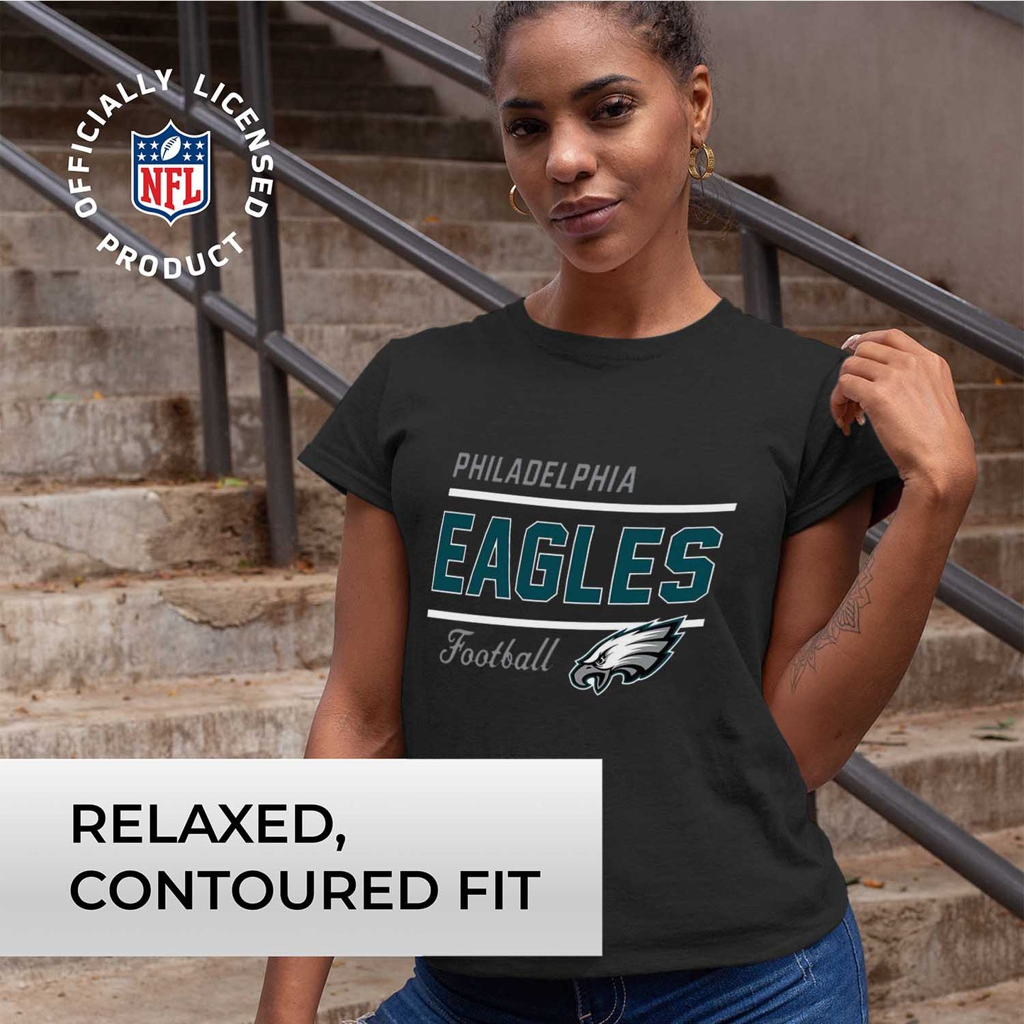 Philadelphia Eagles NFL Womens Plus Size Relaxed Fit T-Shirt - Black