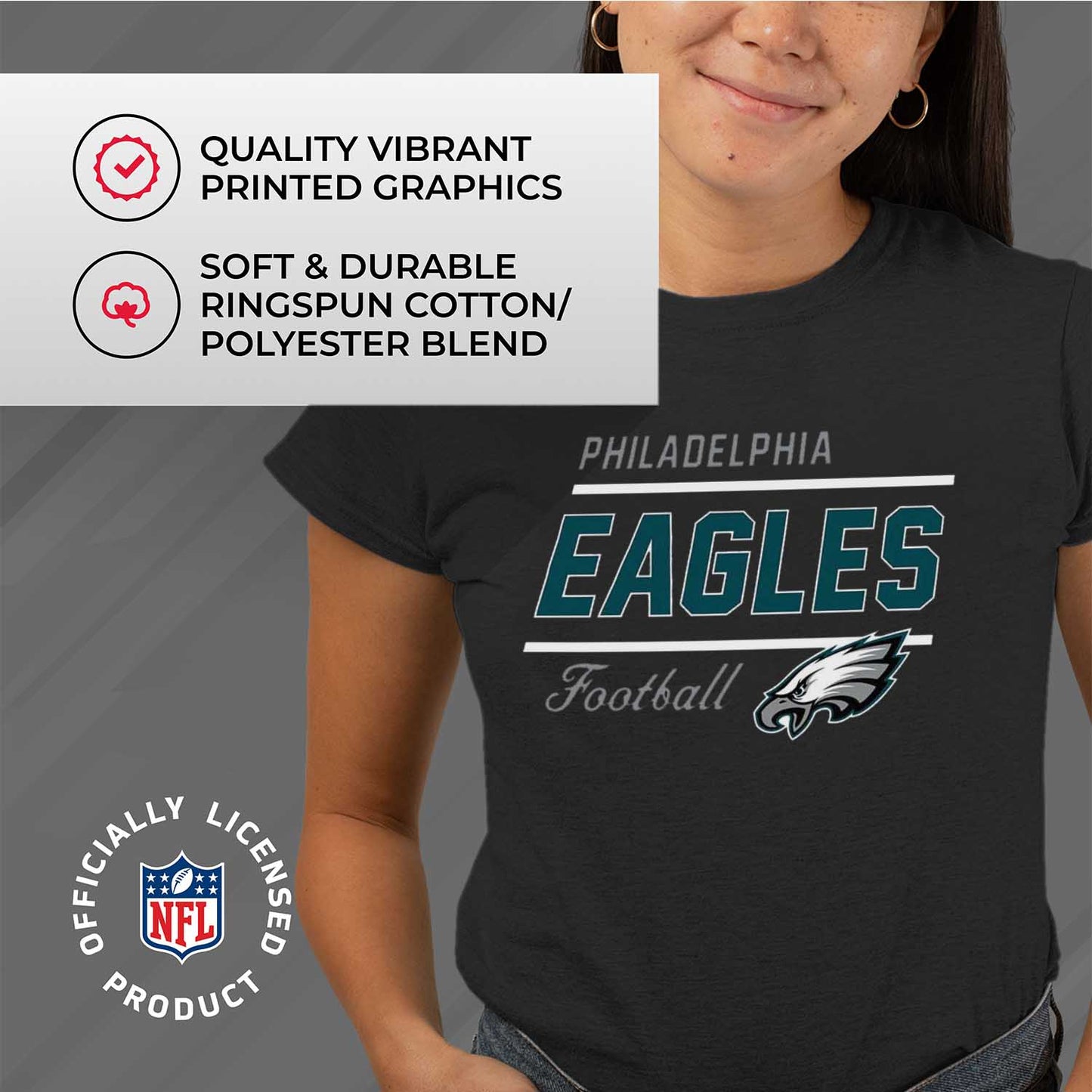 Philadelphia Eagles NFL Womens Plus Size Relaxed Fit T-Shirt - Black
