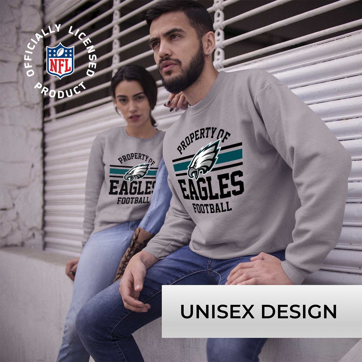 Philadelphia Eagles NFL Adult Property Of Crewneck Fleece Sweatshirt - Sport Gray