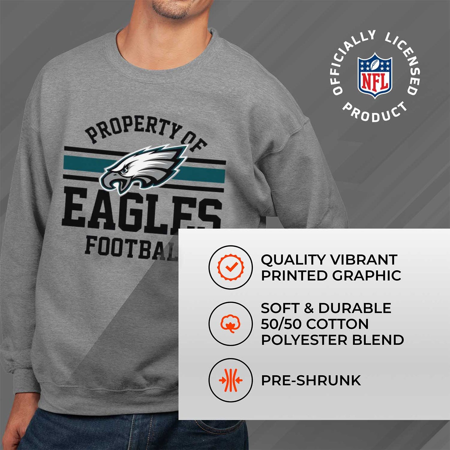 Philadelphia Eagles NFL Adult Property Of Crewneck Fleece Sweatshirt - Sport Gray