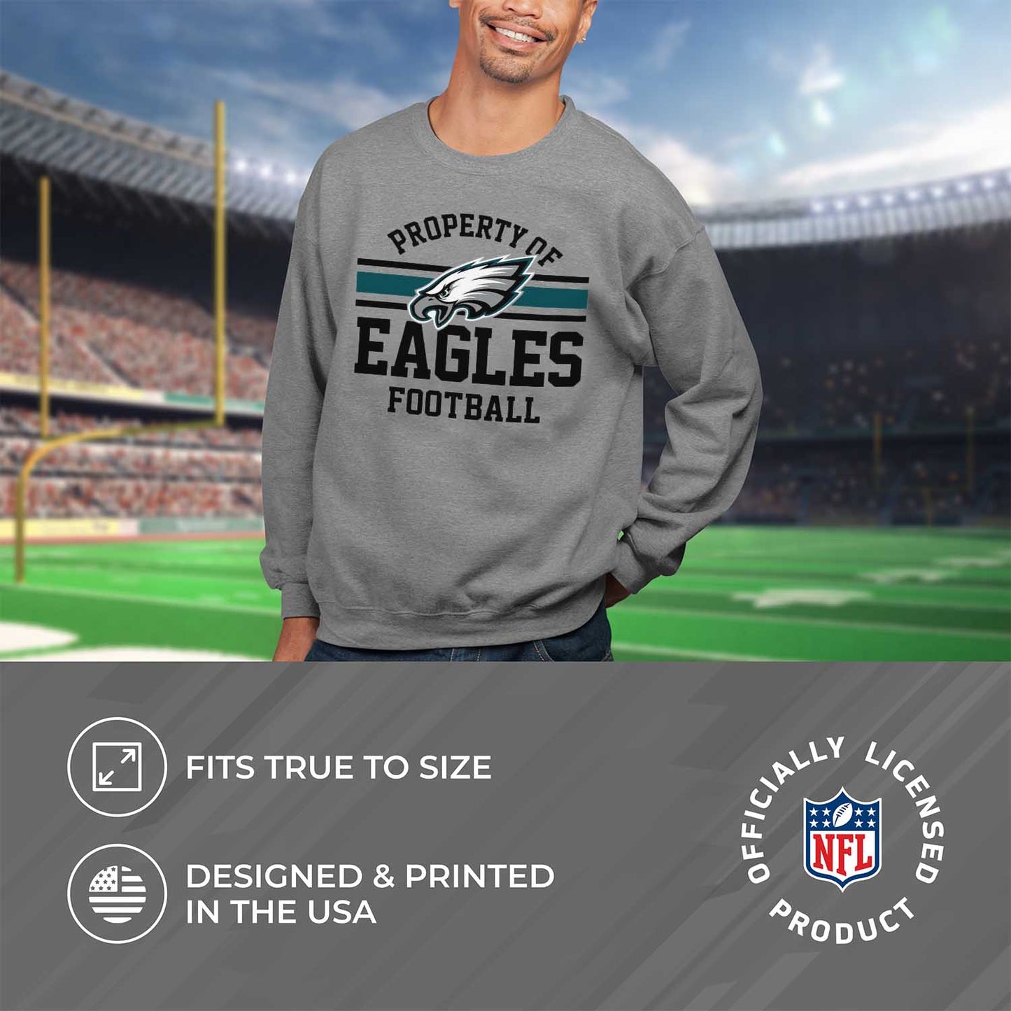 Philadelphia Eagles NFL Adult Property Of Crewneck Fleece Sweatshirt - Sport Gray