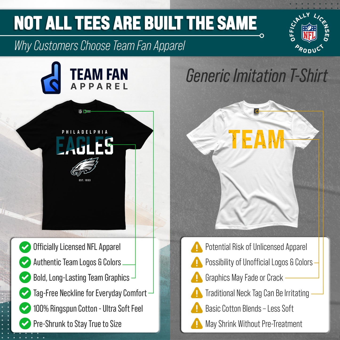 Philadelphia Eagles Adult NFL Diagonal Fade Color Block T-Shirt - Black